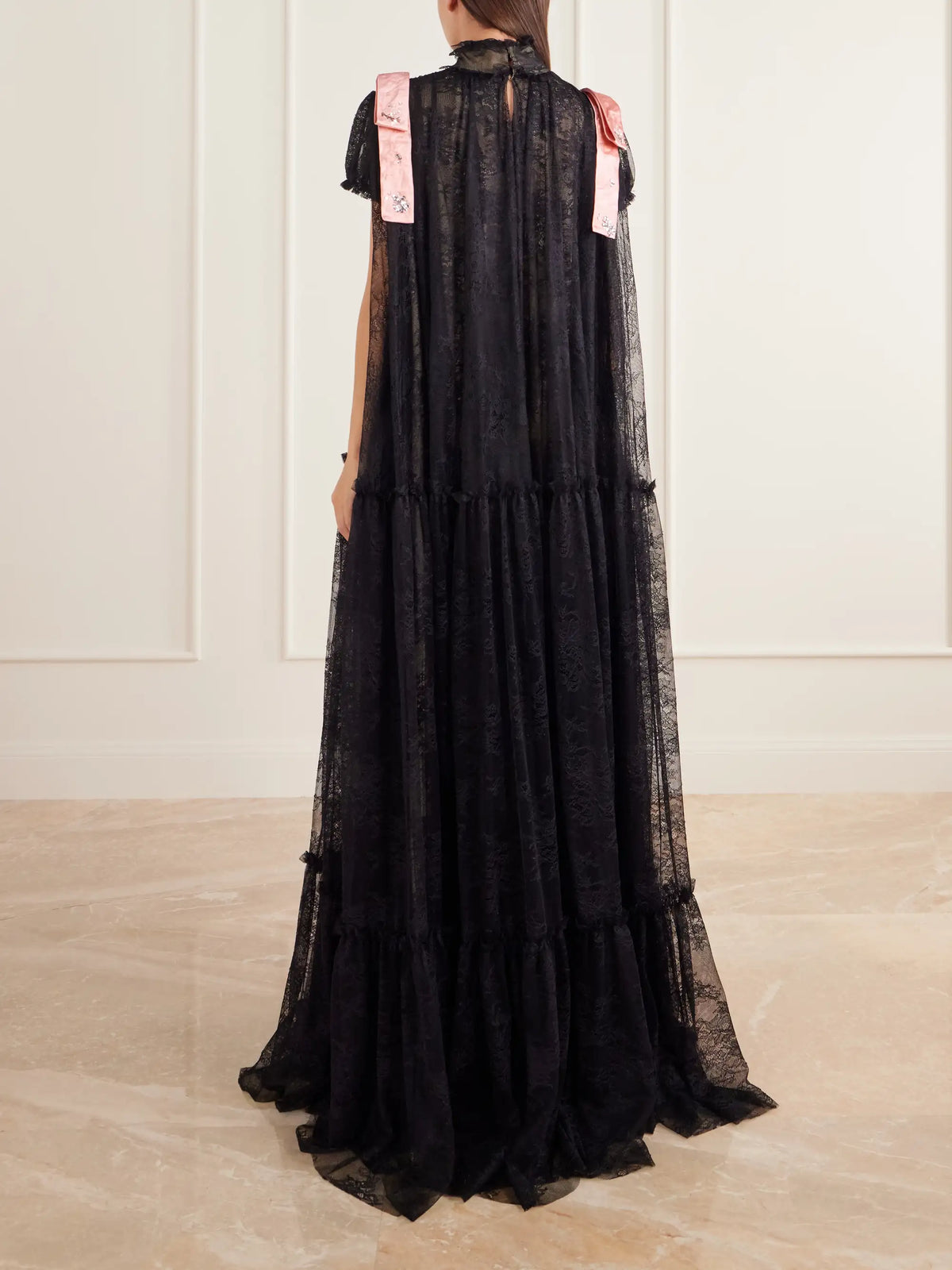 Erdem Bow-detailed Gathered Lace Gown