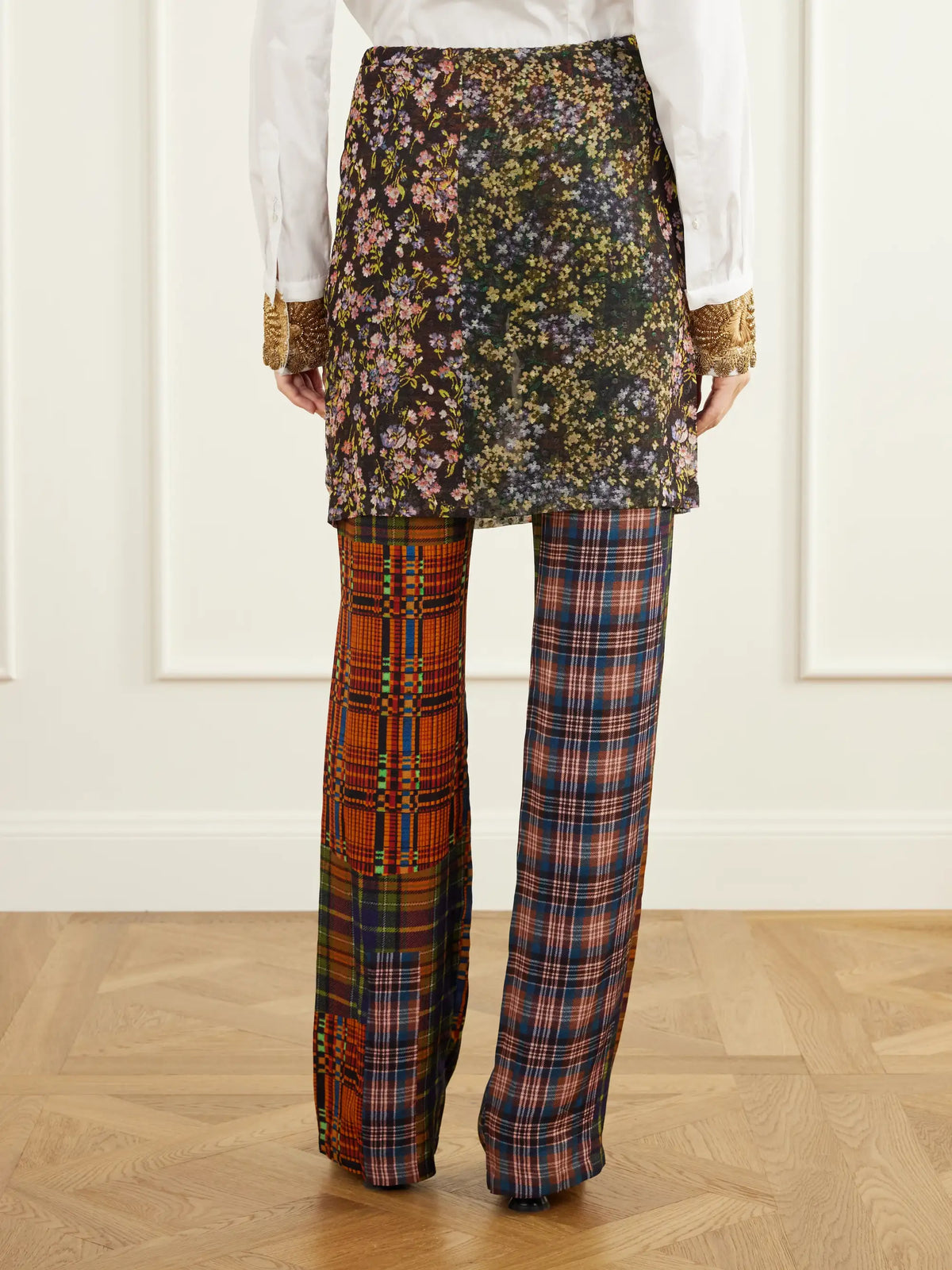 Dries Van Noten Skirt-detailed Printed Crepe And Satin Straight-leg Pants