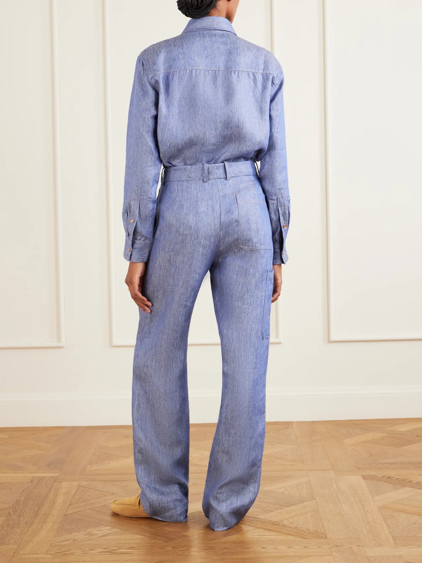 Linen-denim Straight-leg Trousers