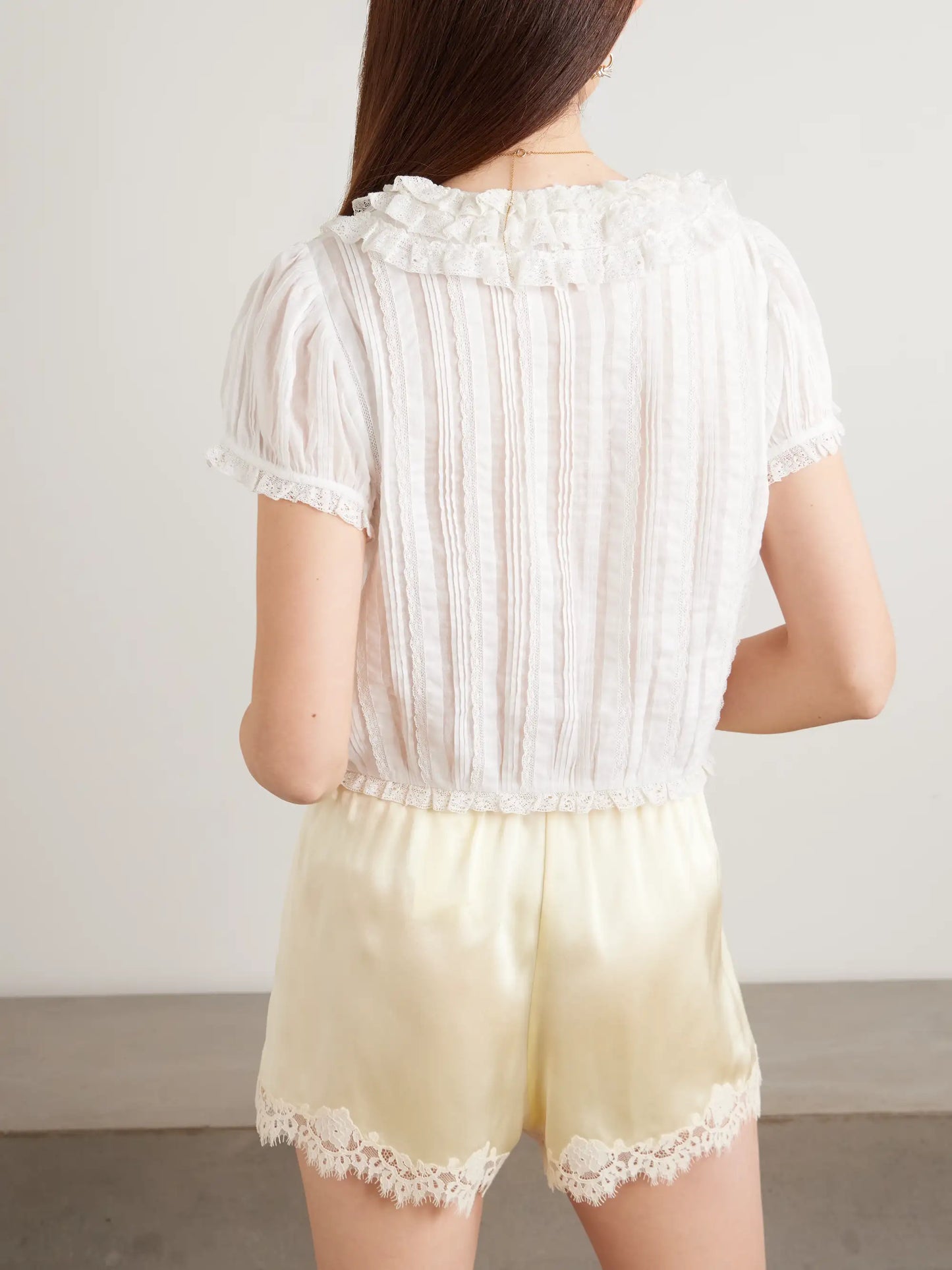 Bernadette Lace-trimmed Pintucked Organic Cotton-voile Blouse