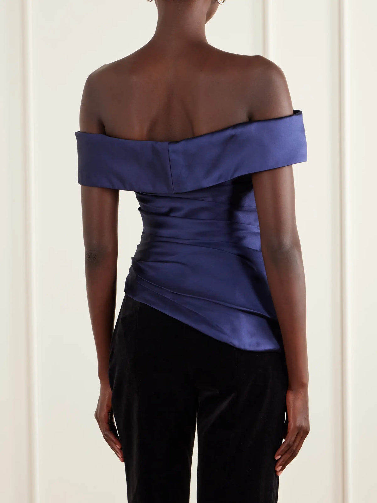 Costarellos Devina Off-the-shoulder Draped Duchess-satin Blouse