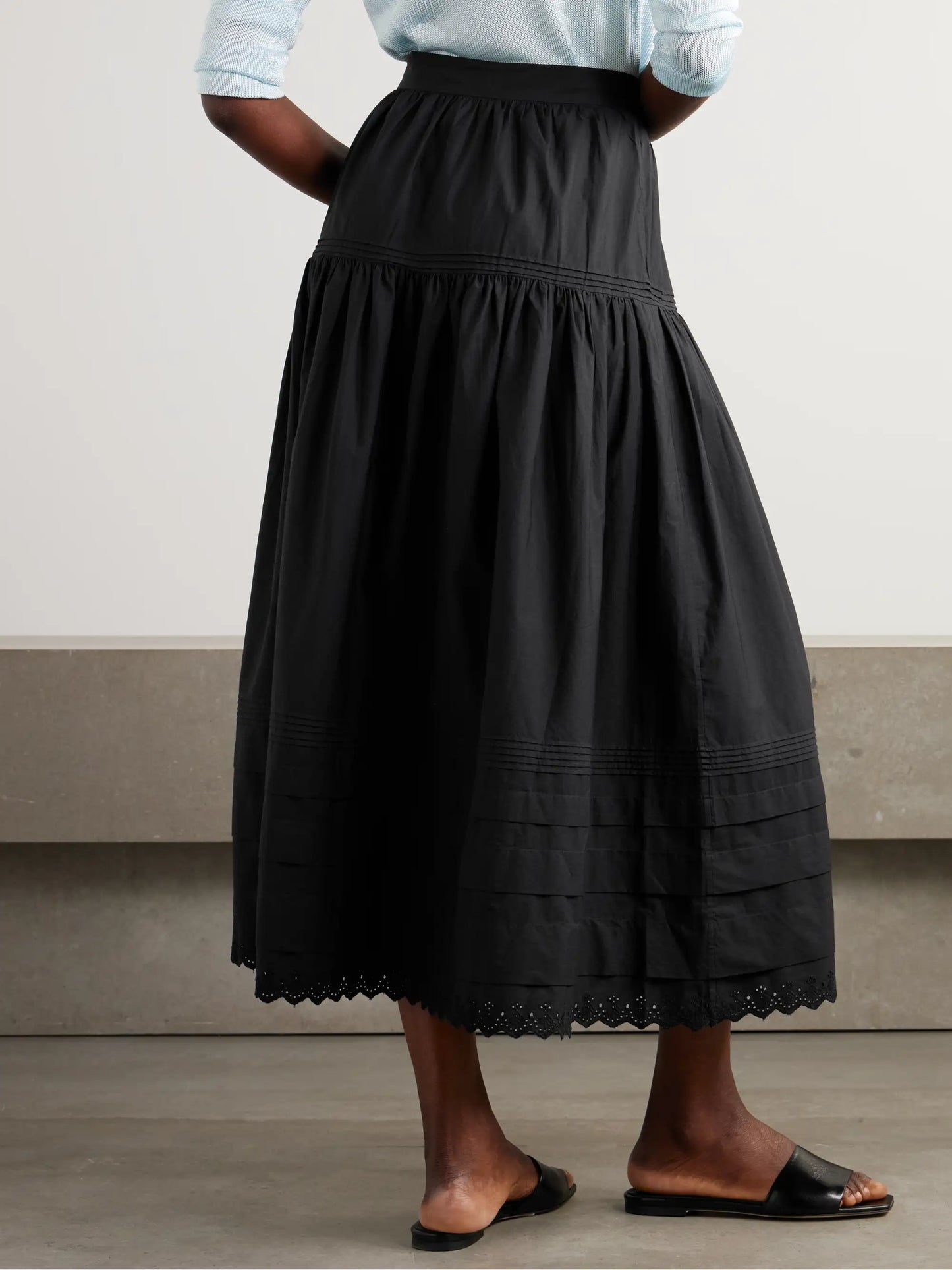Sebastiane Crochet-trimmed Organic Cotton-poplin Midi Skirt
