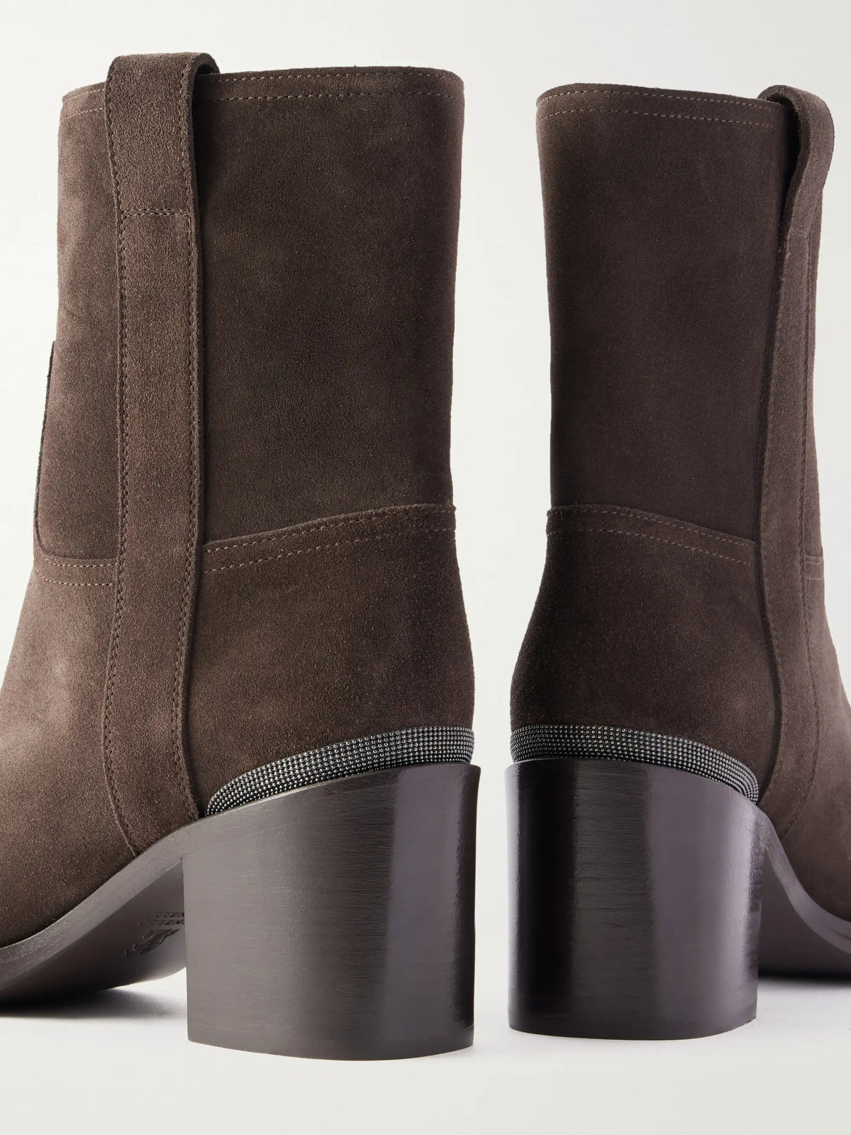 Bead-embellished Suede Ankle Boots
