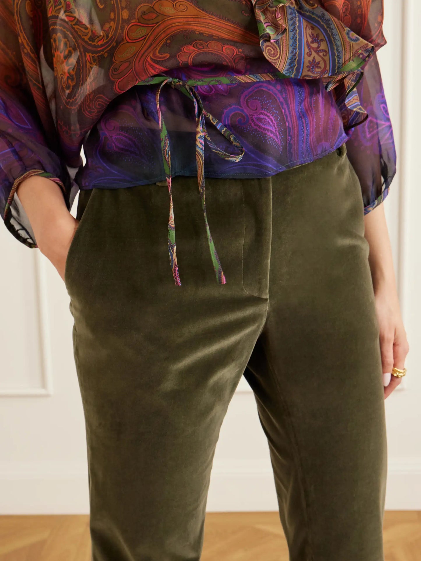 Velvet Straight-leg Pants
