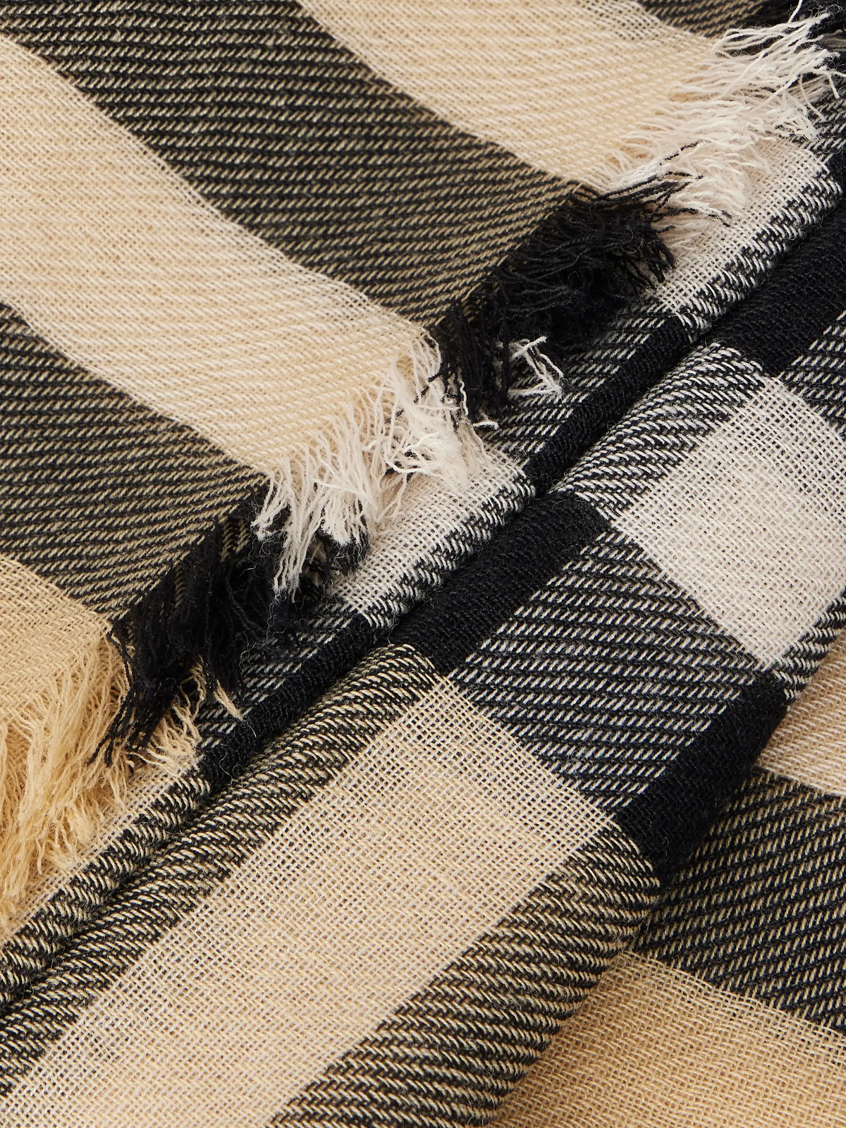 Burberry Frayed Checked Wool Scarf