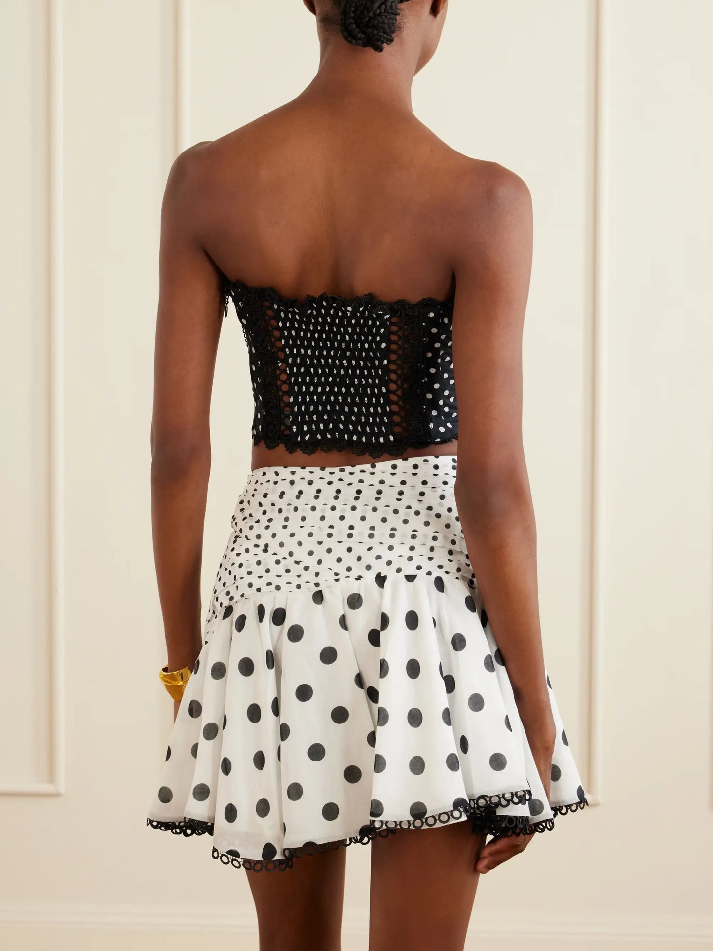 Fiare Cropped Embroidered Polka-dot Cotton-blend Top