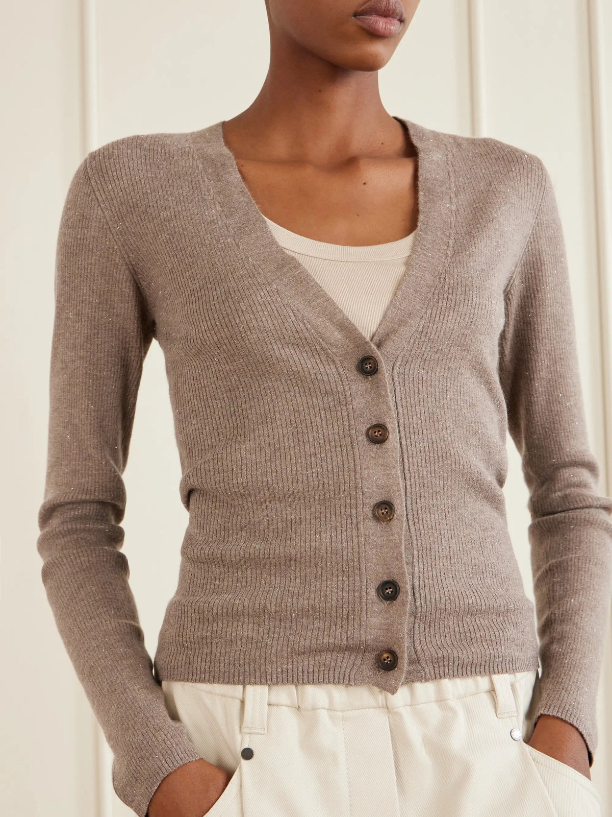 Brunello Cucinelli Metallic Ribbed-knit Cardigan