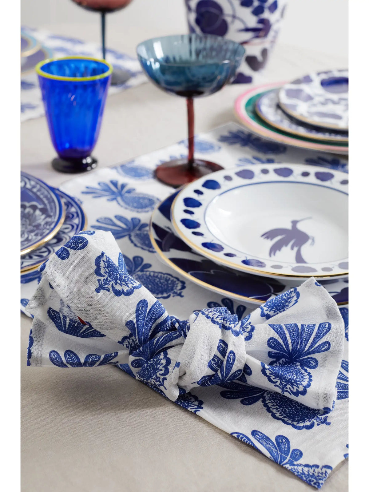 Set Of Six Printed Linen Napkins