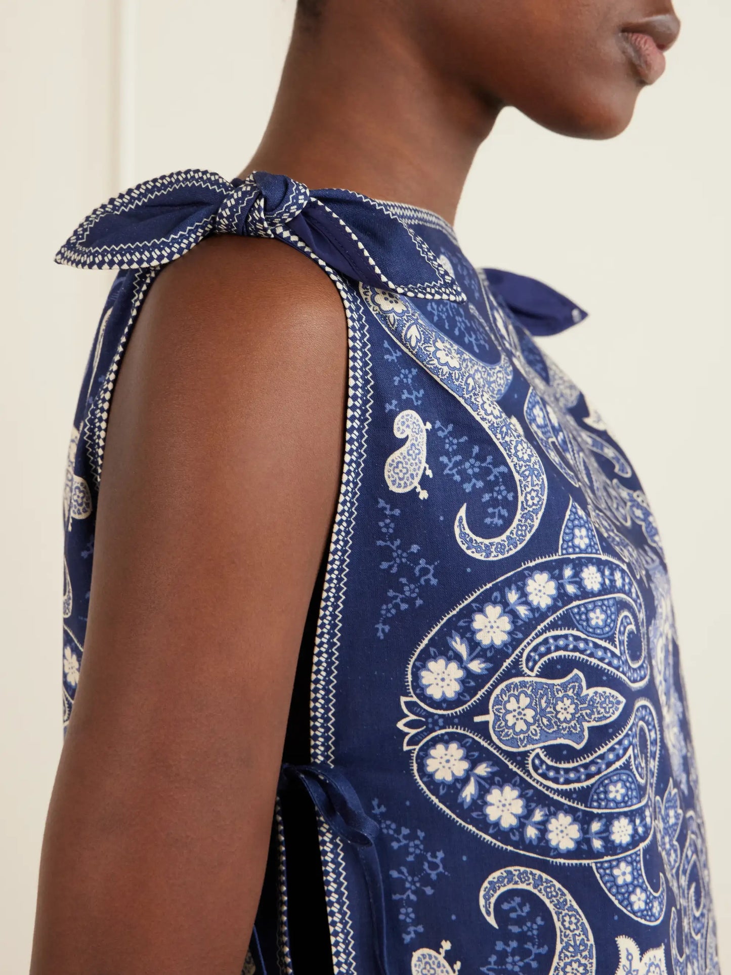 Emilina Knotted Printed Linen And Cotton-blend Tank