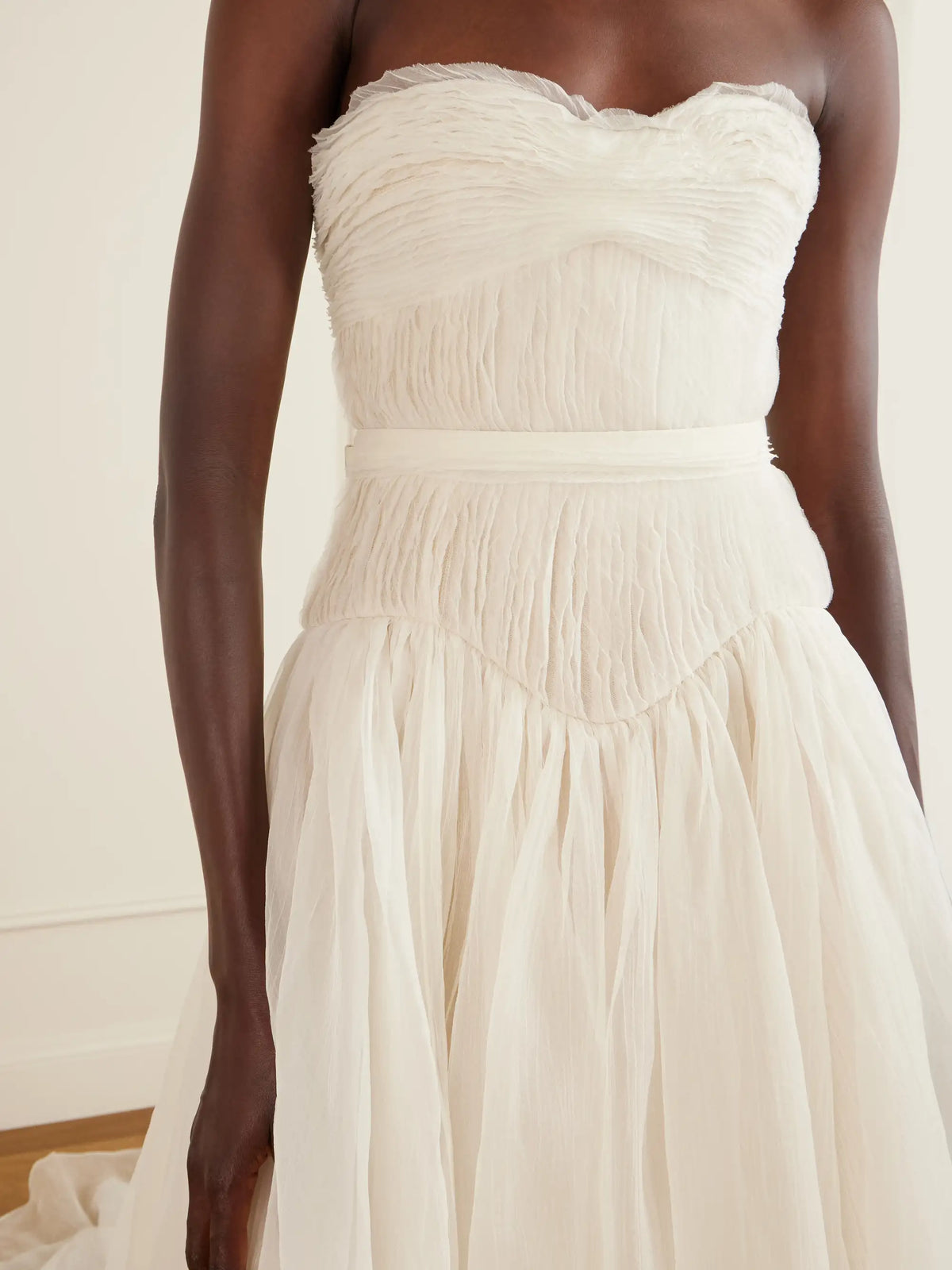 Danielle Frankel Henrietta Strapless Bustier Crinkled Silk-organza Gown