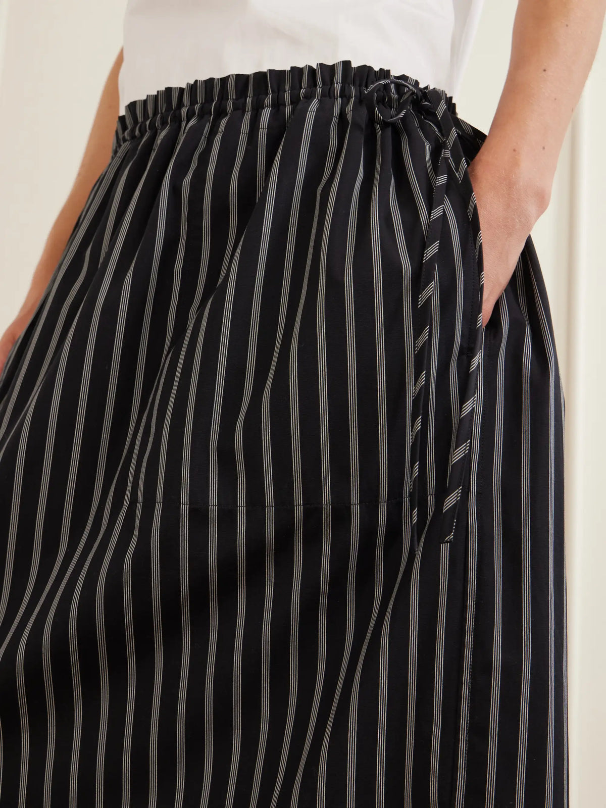 Striped Cotton-poplin Midi Skirt