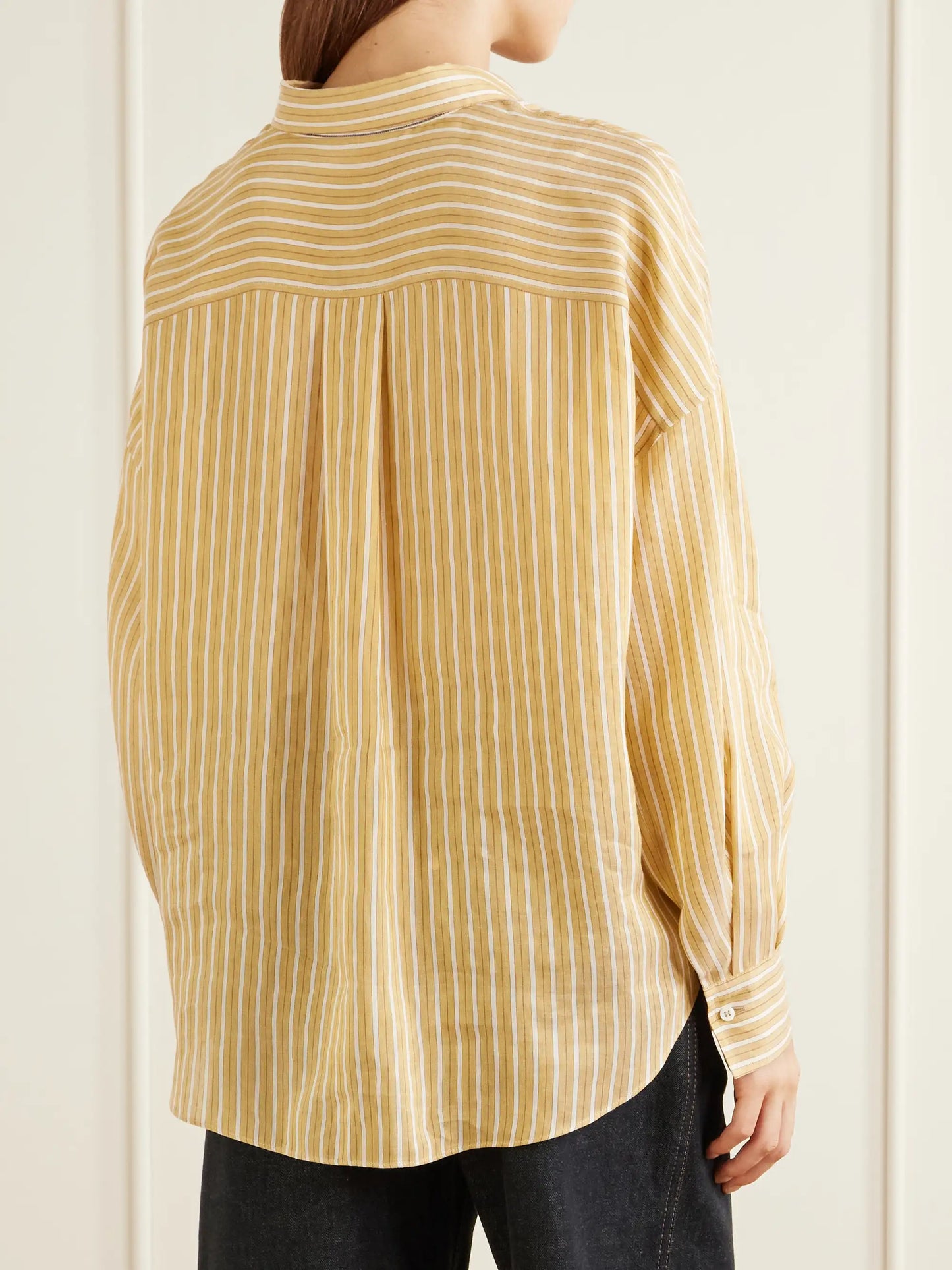Bead-embellished Striped Linen And Silk-blend Shirt