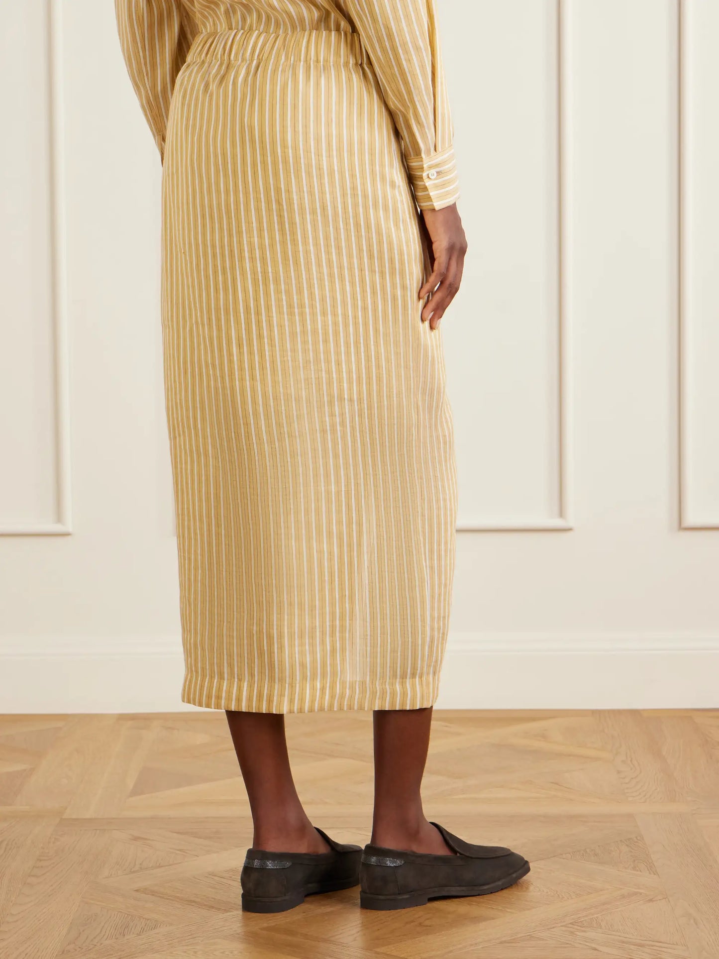 Linen And Silk-blend Midi Skirt