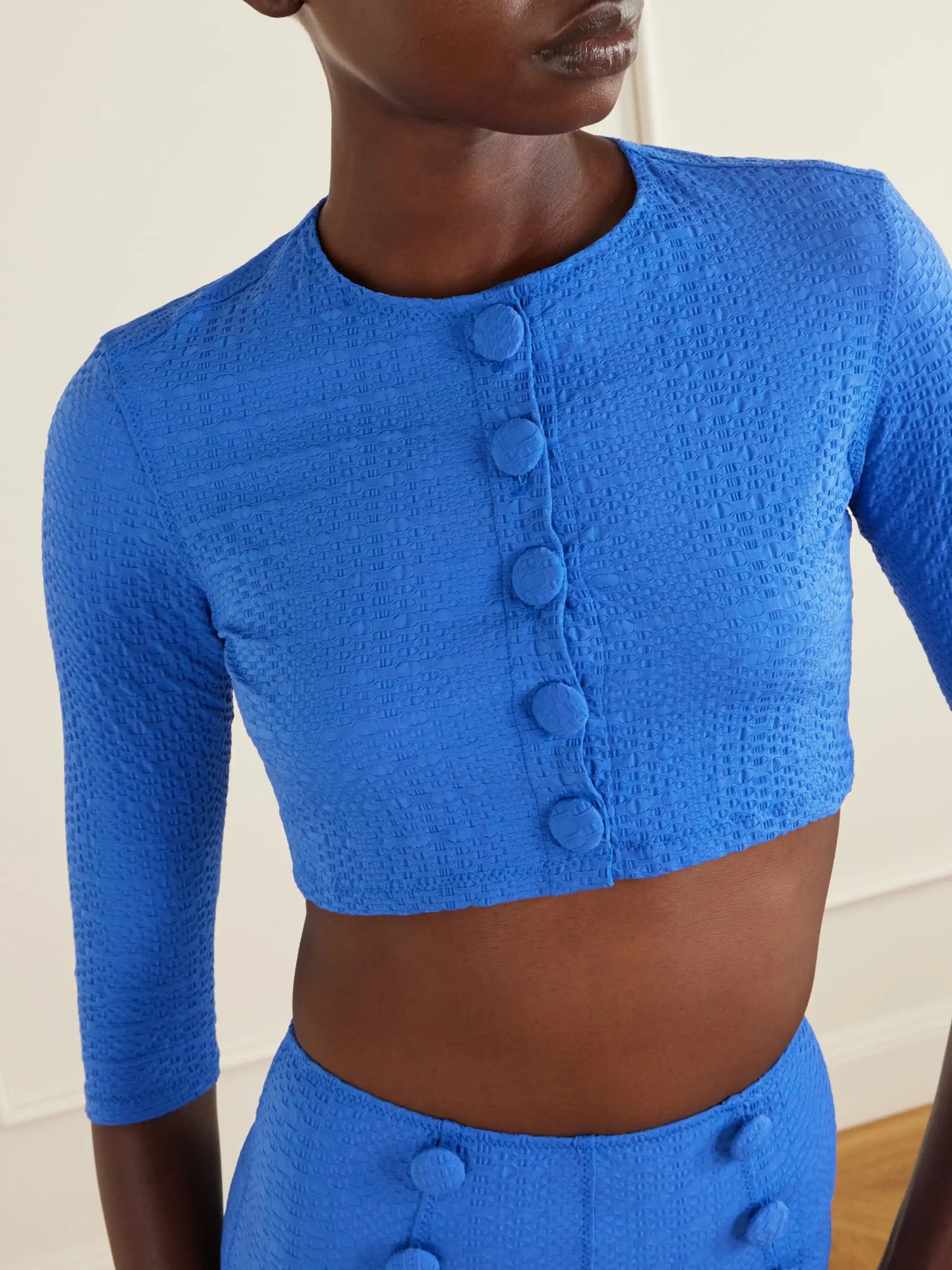 Cropped Seersucker Cardigan