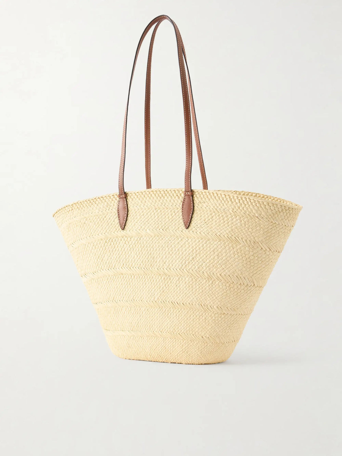 Trapeze Basket Leather-trimmed Woven Raffia Tote