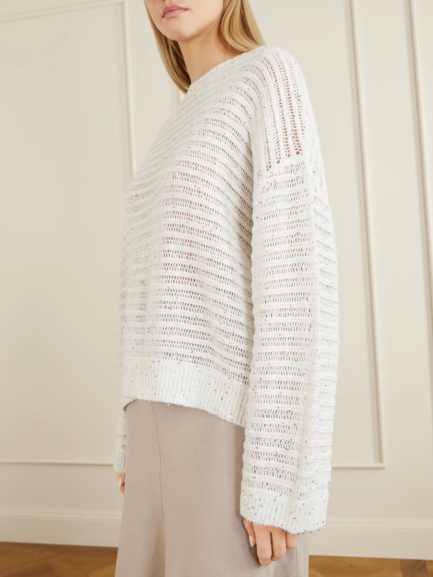 Open Linen-blend Knit Sweater
