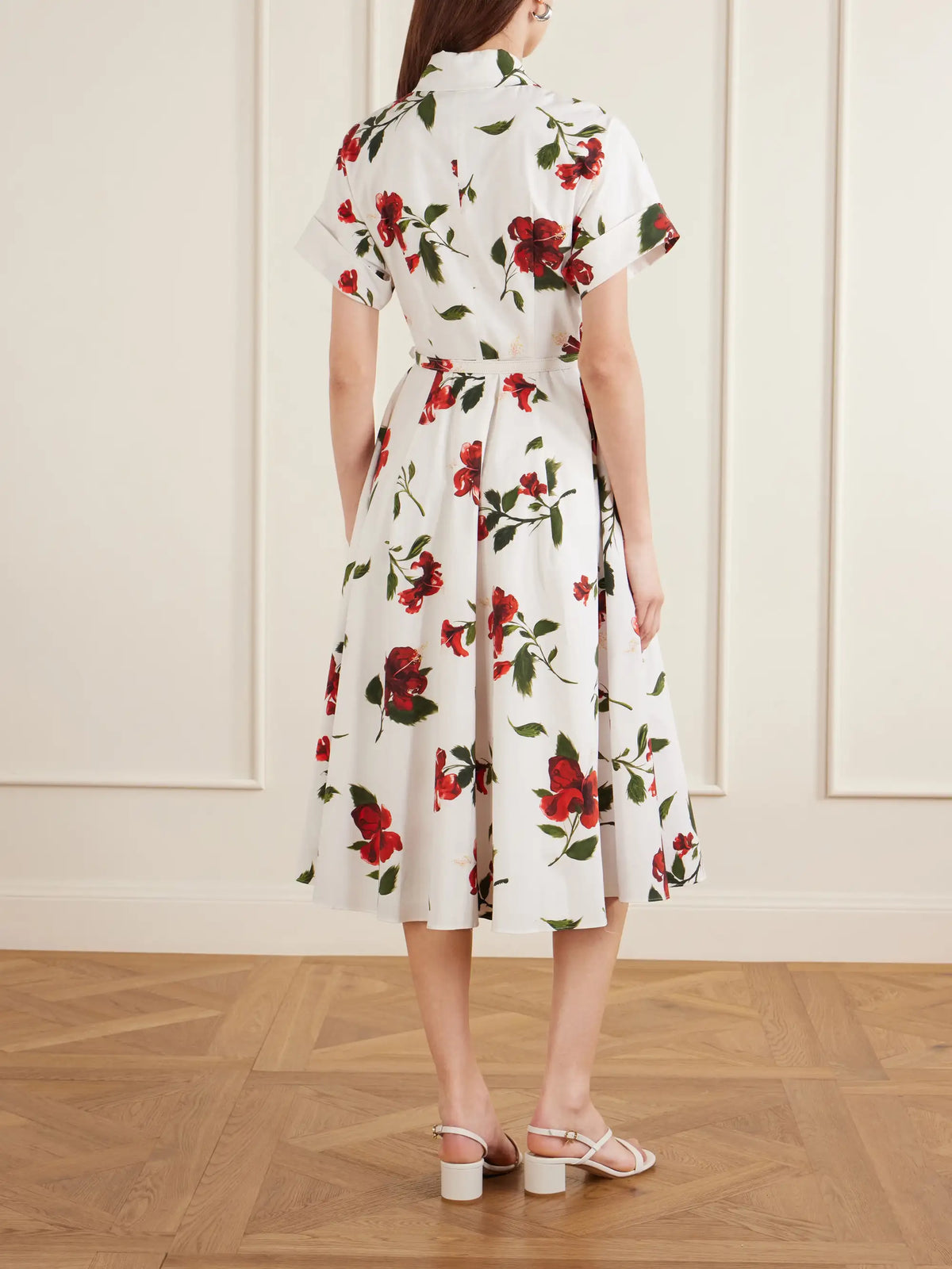 Oscar de la Renta Floral-print Cotton-poplin Midi Dress