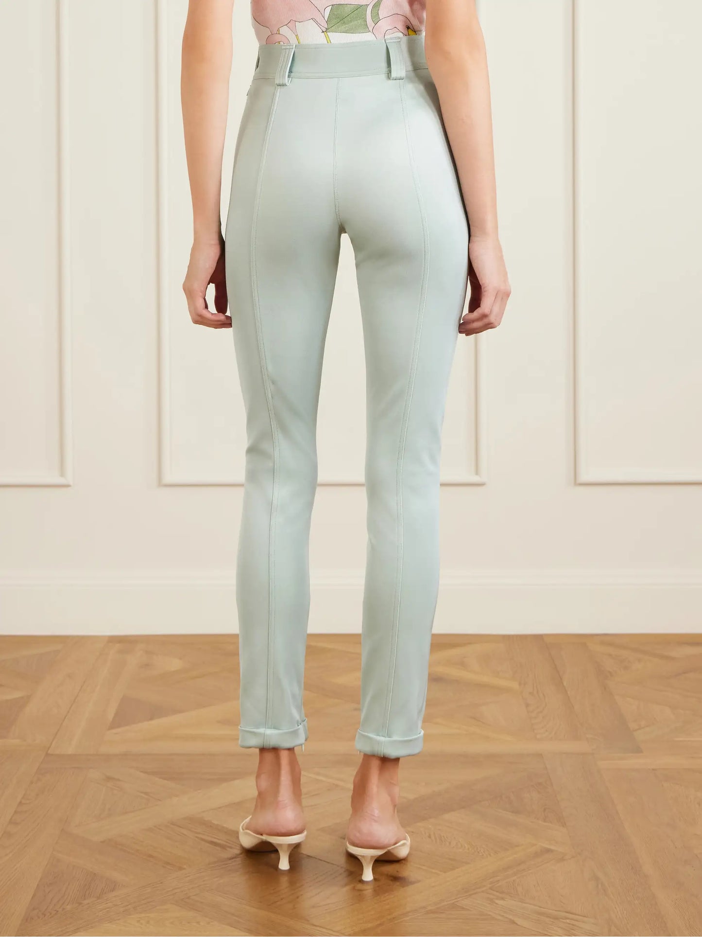 Cropped Satin-trimmed Stretch-jersey Leggings