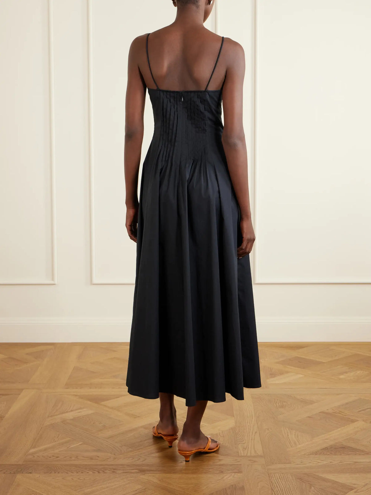 Margi Ruffled Pleated Cotton-stretch Poplin Midi Dress