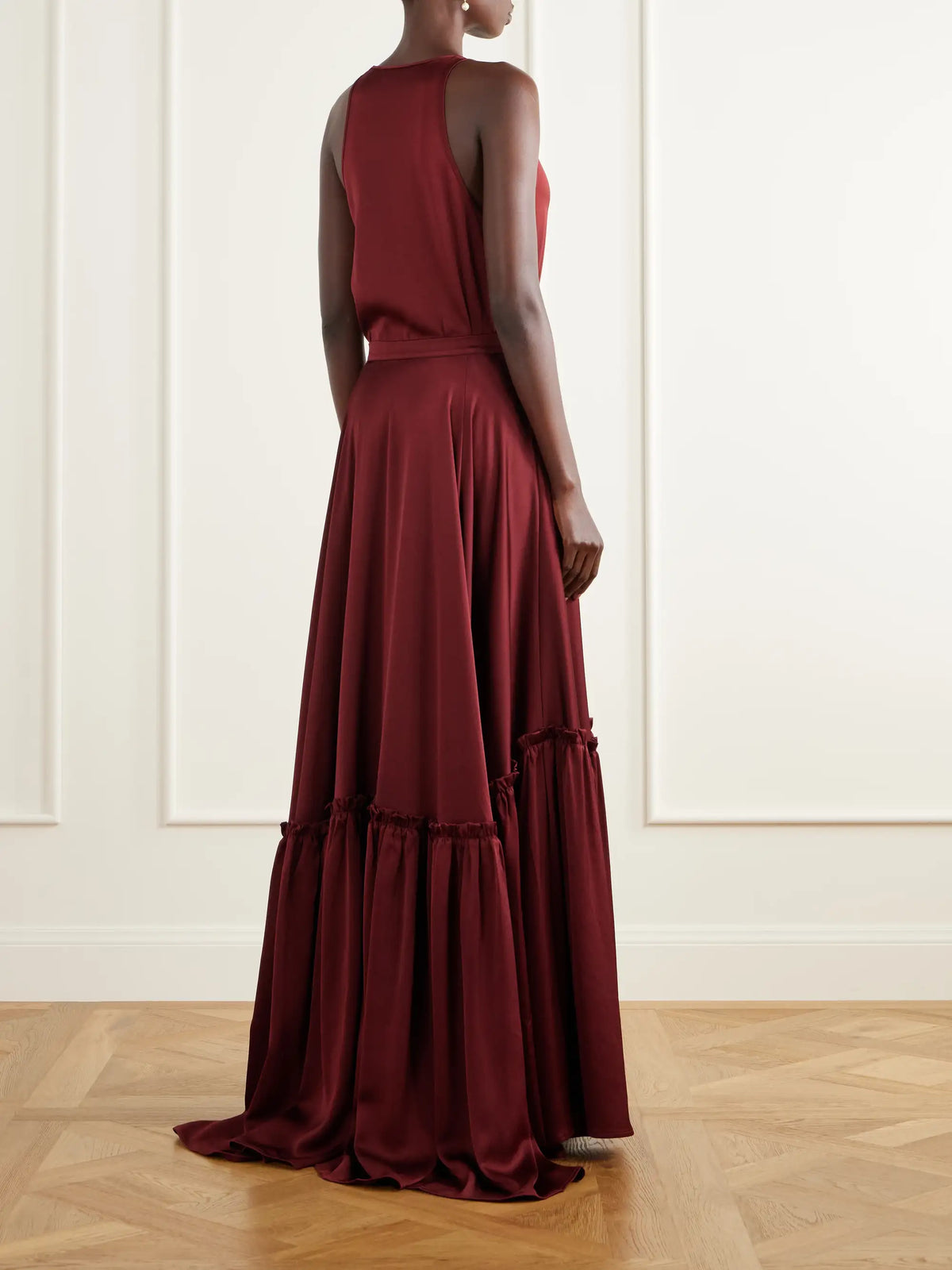 Giuliva Heritage The Margot Ruffled Tiered Satin Maxi Skirt