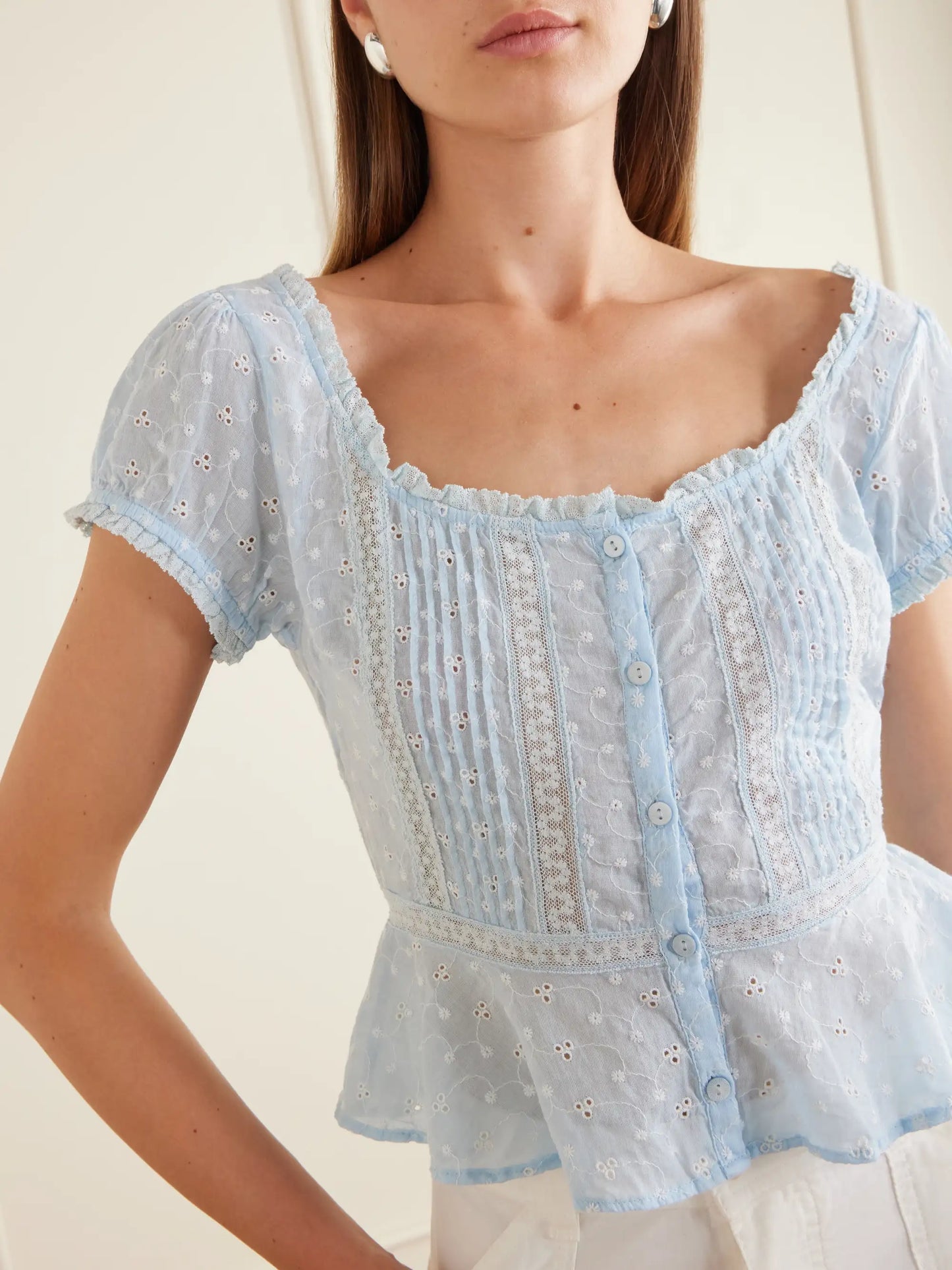 Sandi Cropped Broderie Anglaise Cotton Blouse