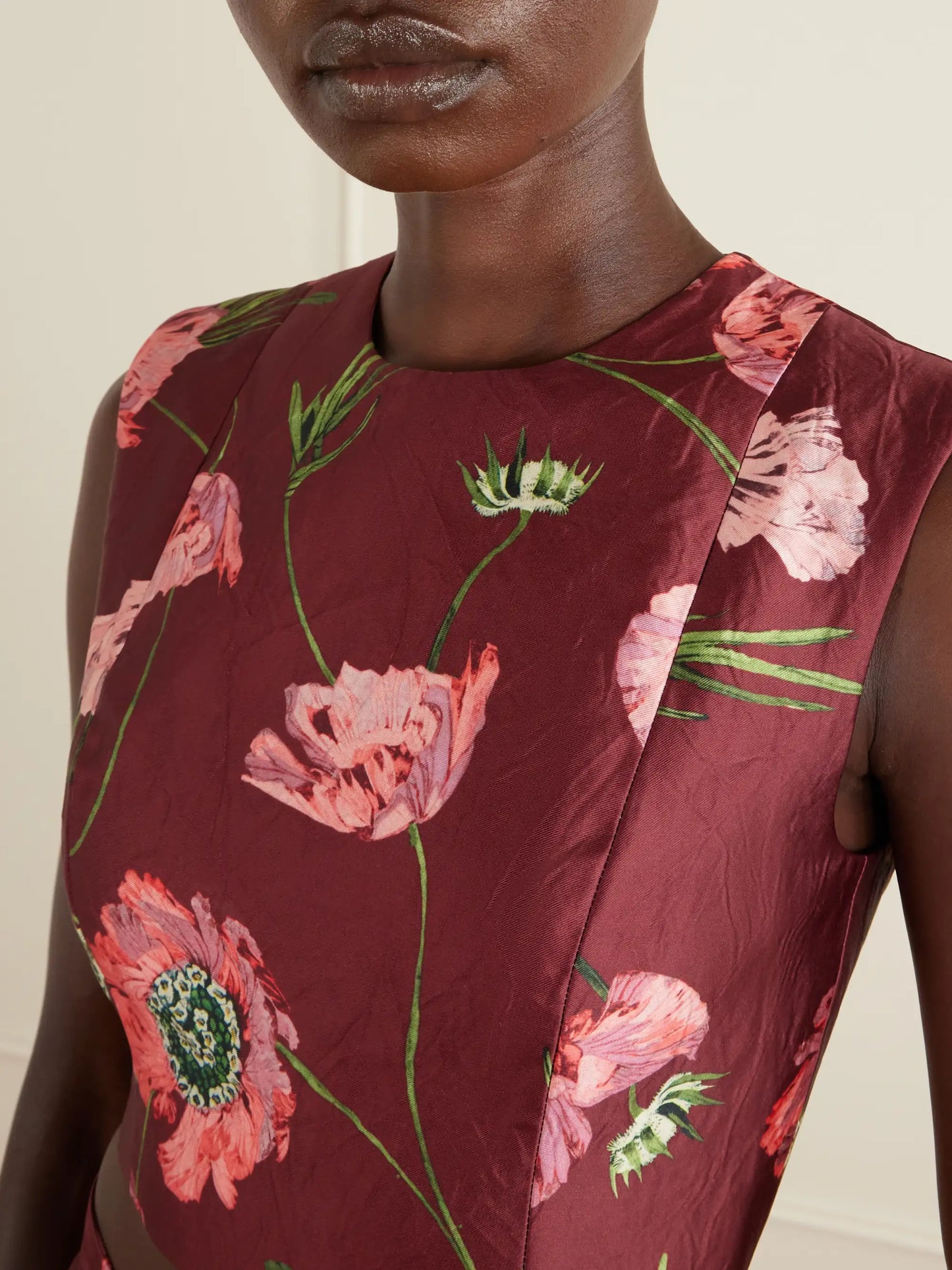 Floral-print Crinkled Satin Cropped Top