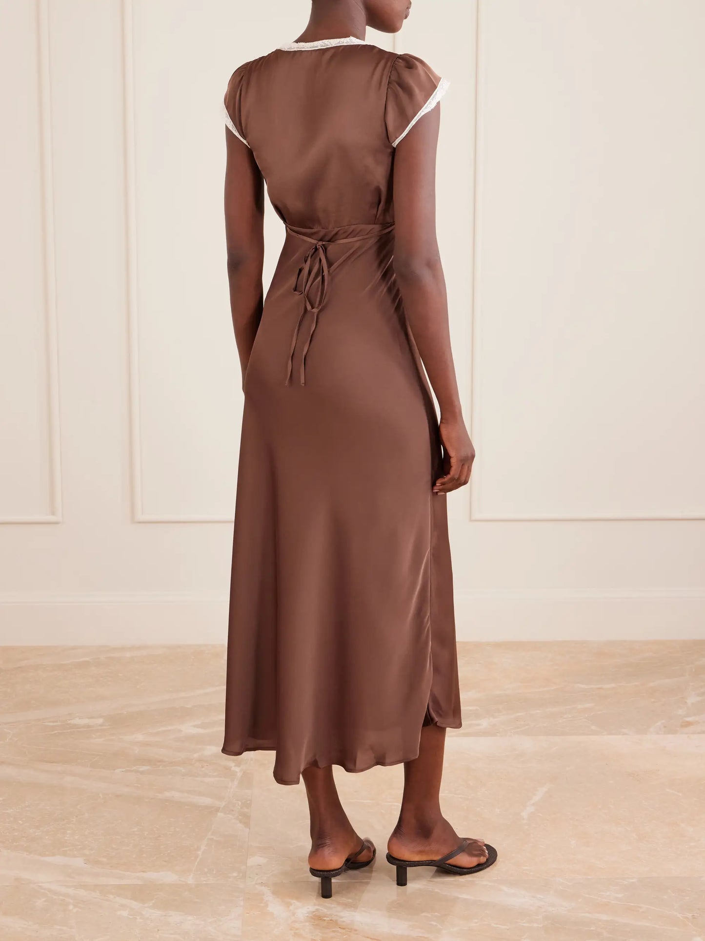 Elvira Lace-trimmed Satin Midi Dress