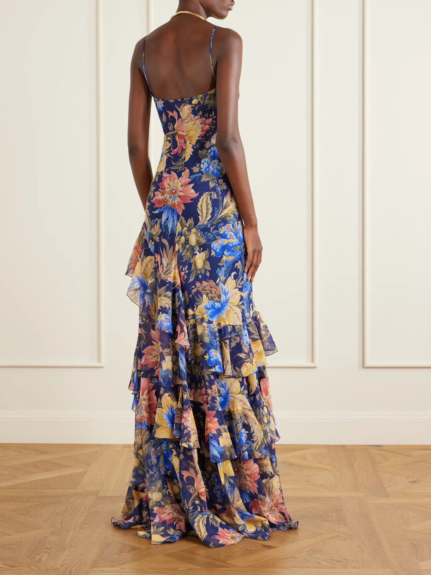 Floral-print Ruffled Crepon Maxi Dress