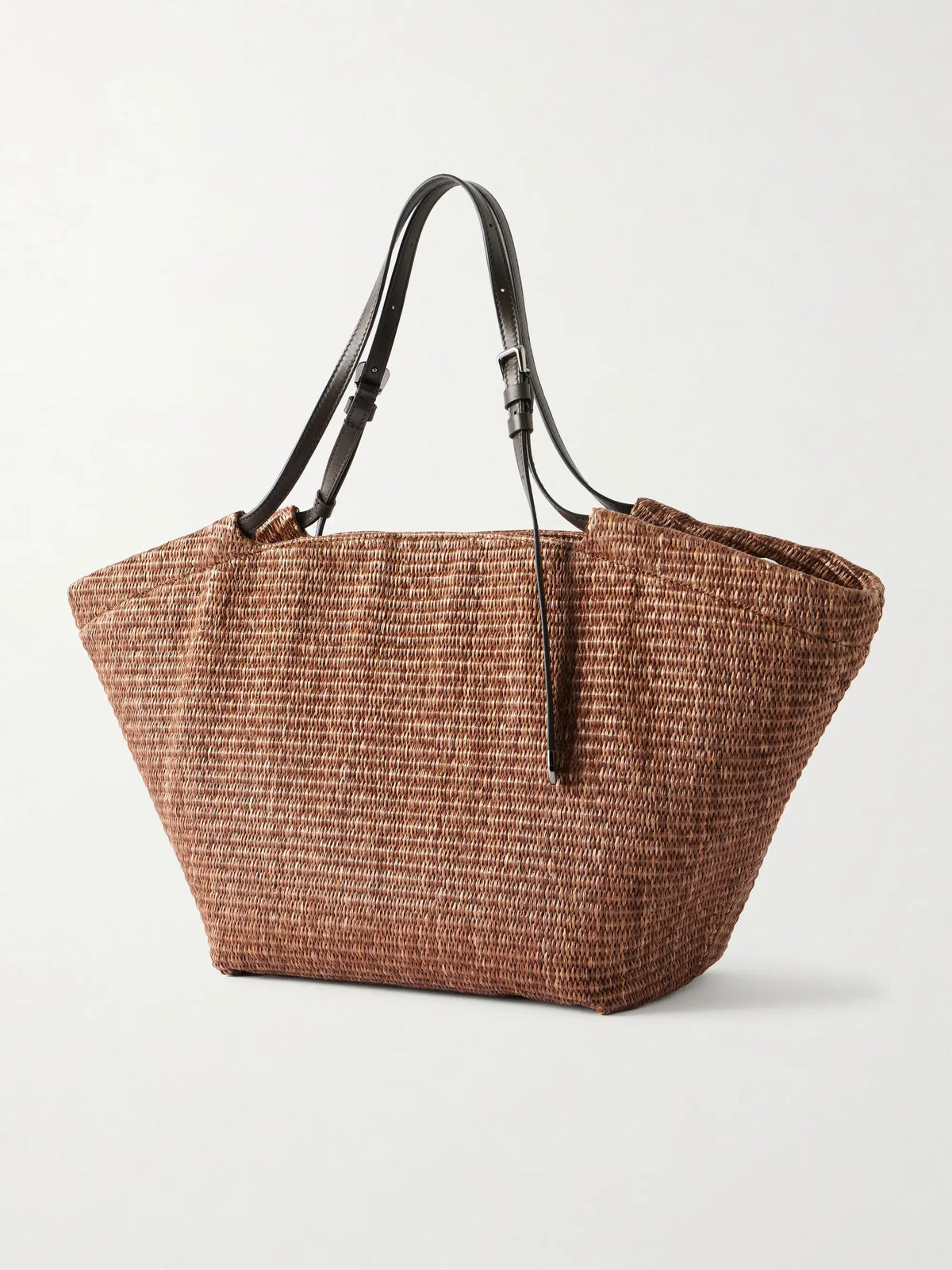 Leather-trimmed Raffia Tote