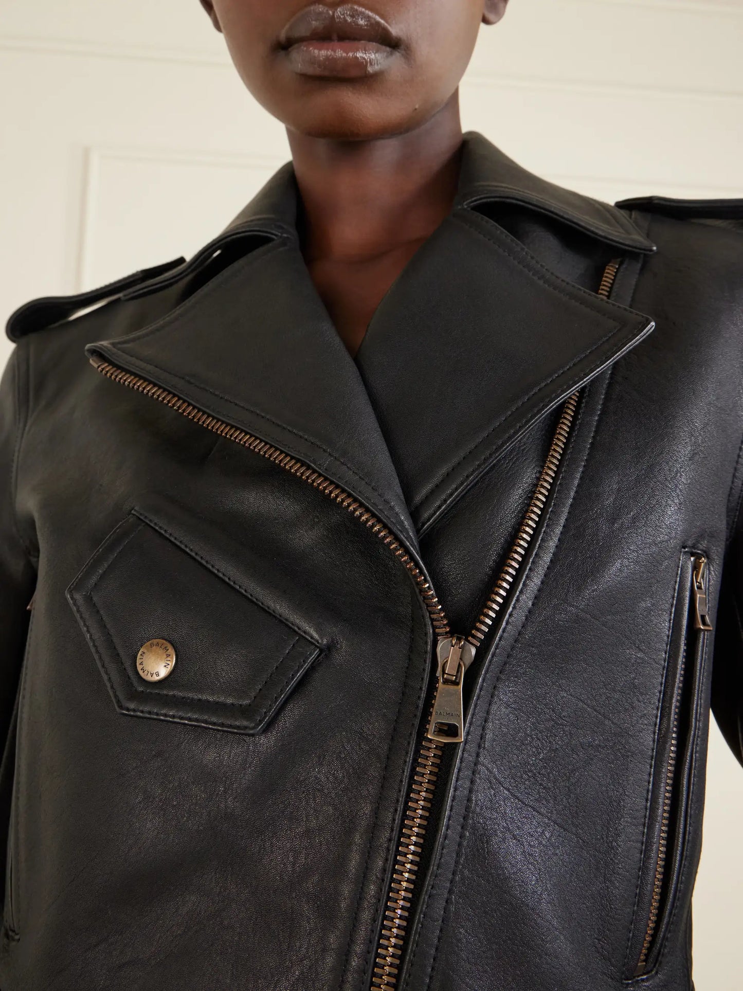 Cropped Belted Leather Biker Jacket