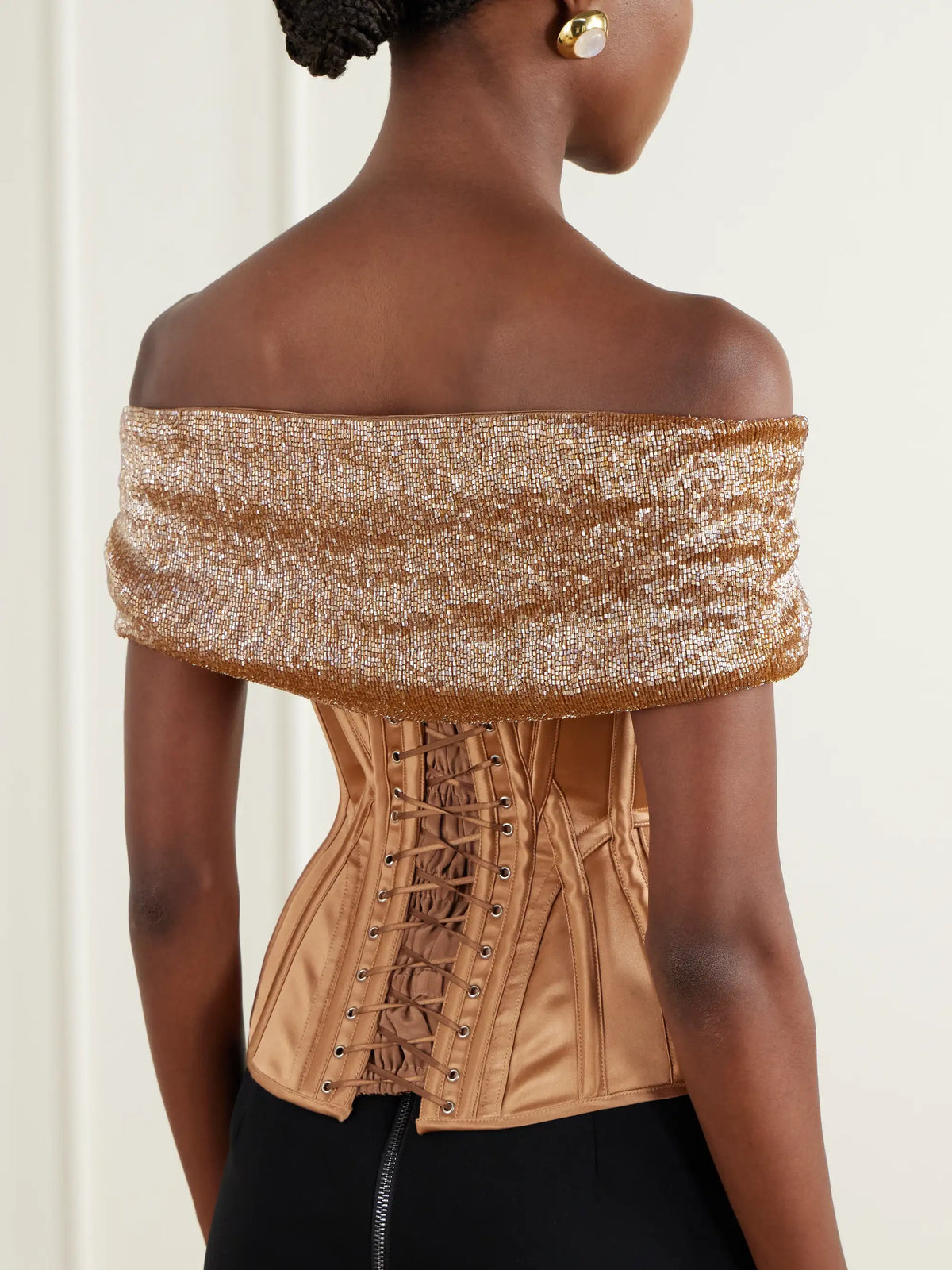 Wiederhoeft Wasp Corset Paneled Bead-embellished Silk Top