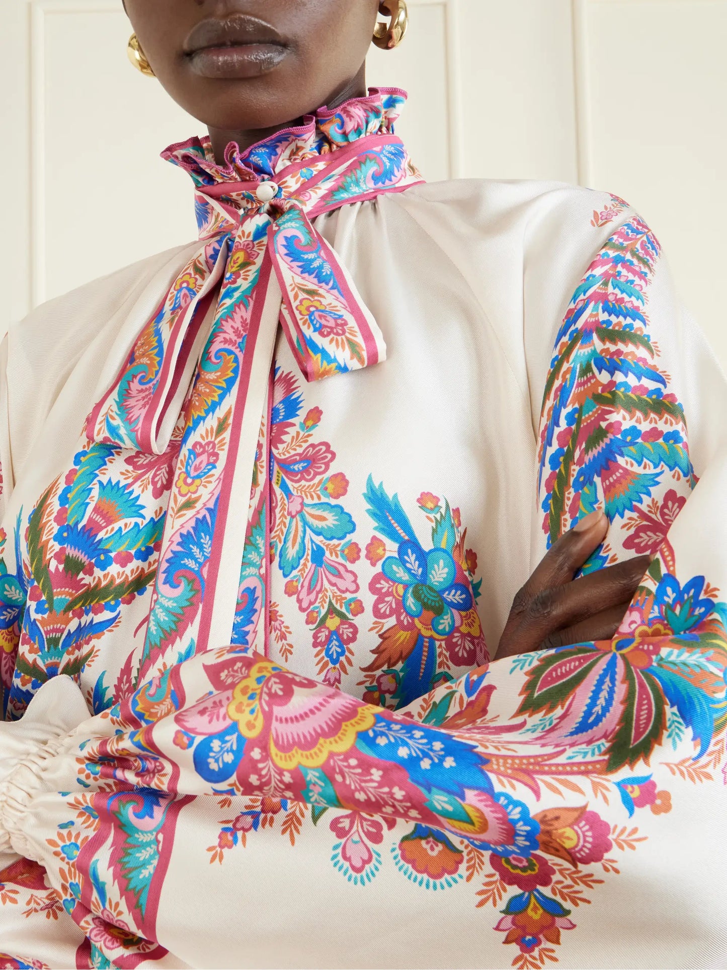 Pussy-bow Paisley-print Silk Blouse