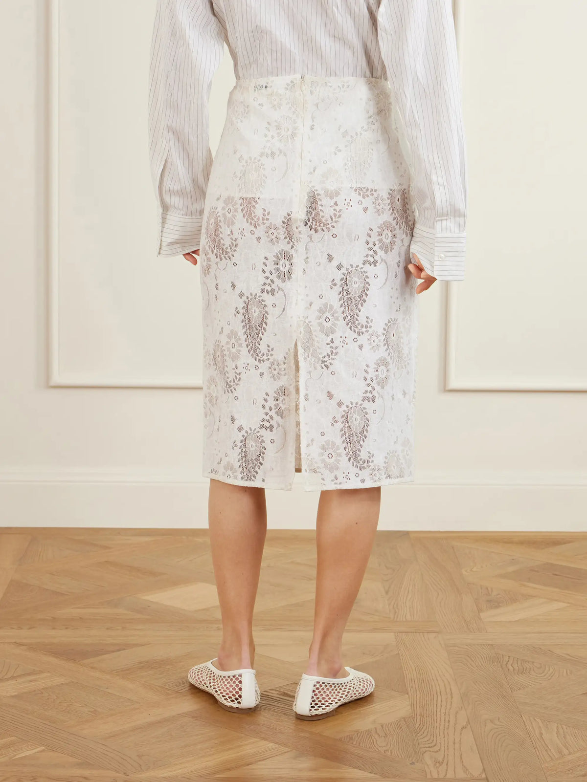 RÓHE Lace Linen-blend Midi Skirt