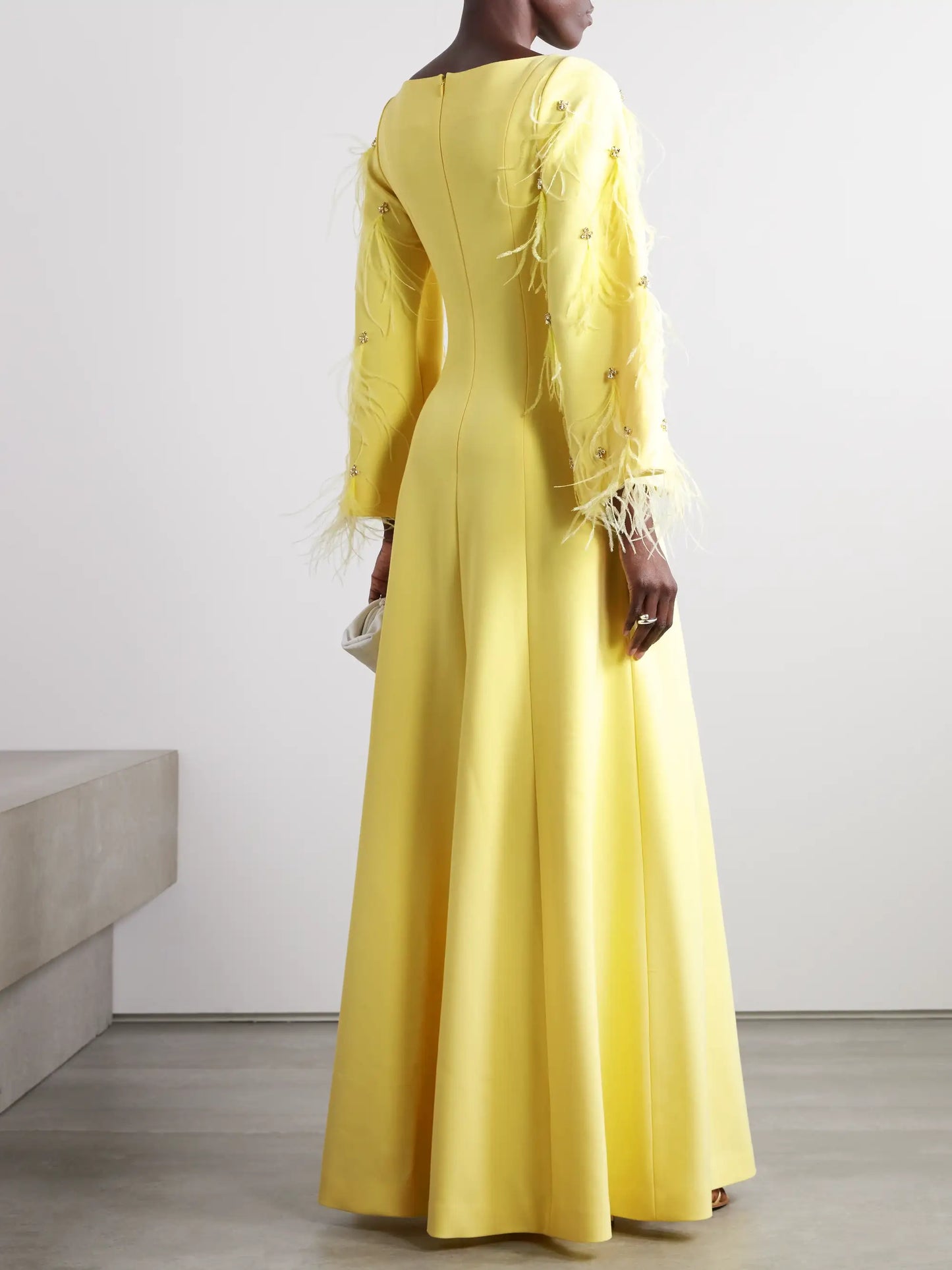 Embellished Feathered Recycled Stretch-crepe Gown