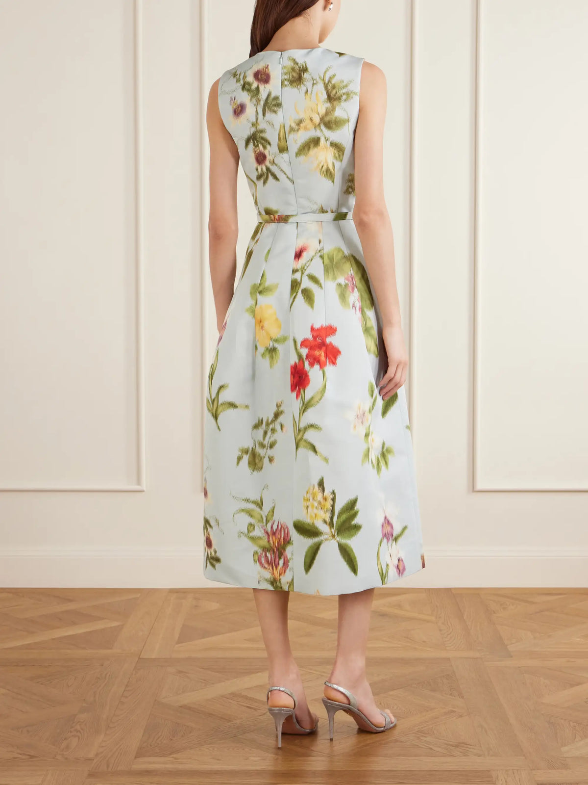 Oscar de la Renta Belted Floral-print Faille Midi Dress