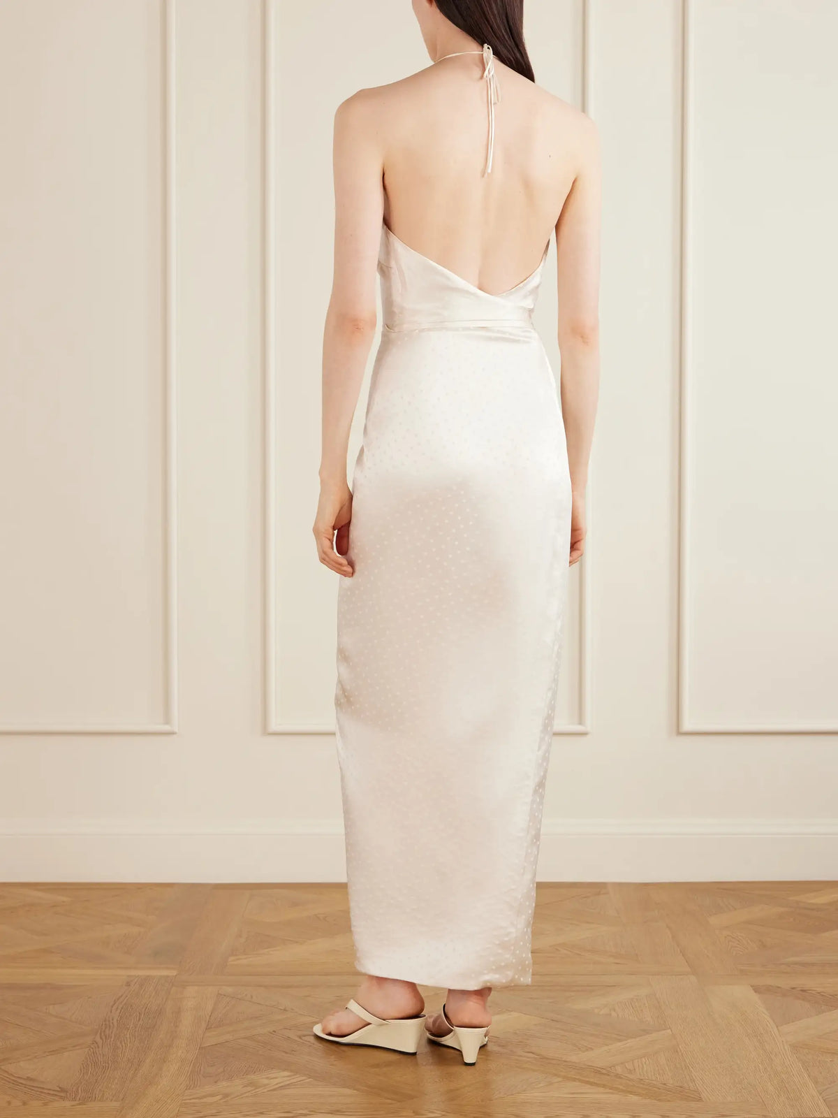 AFLALO Nourin Polka-dot Knotted Satin-jacquard Halterneck Maxi Dress