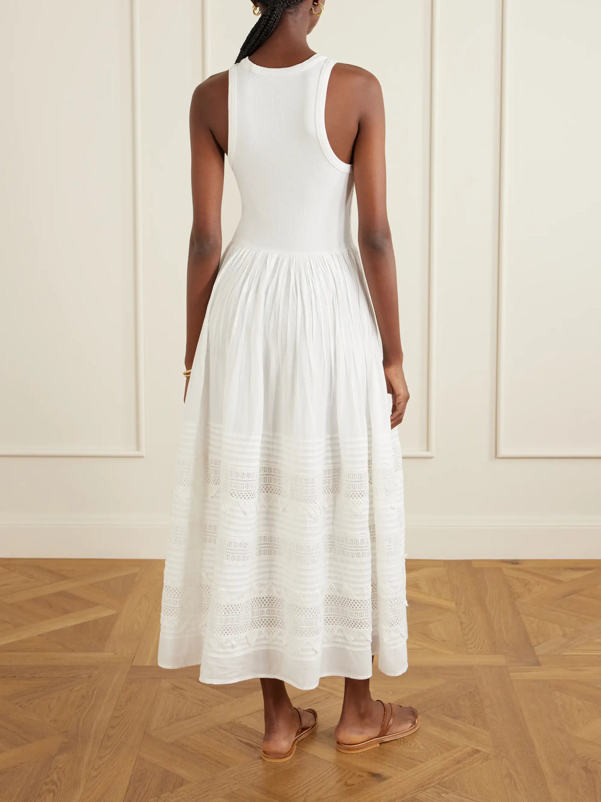 Crochet-trimmed Ribbed Cotton-blend Maxi Dress