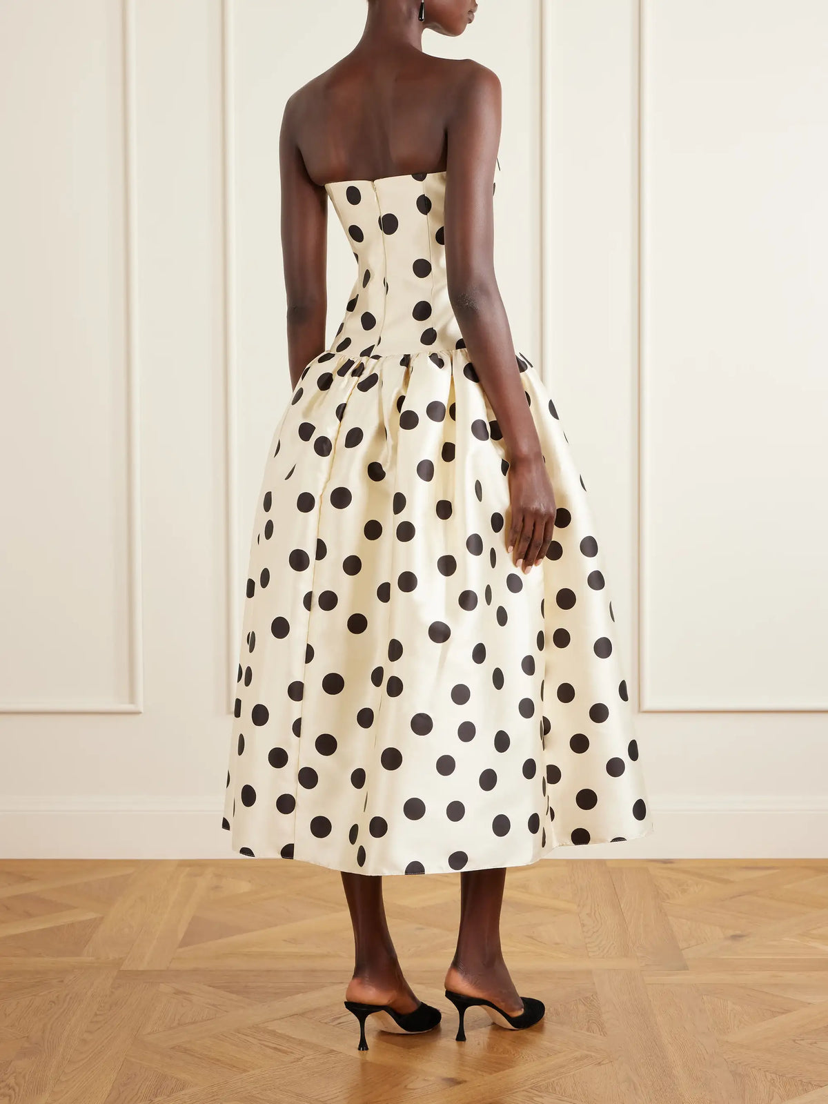 Ilkyaz Ozel Leyla Strapless Polka-dot Satin Gown