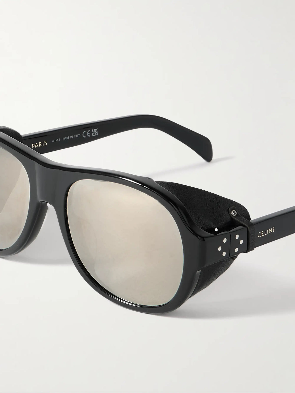 Aviator-style Leather-trimmed Acetate Sunglasses