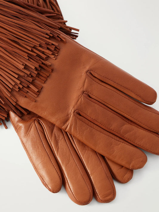 Agnelle Lena Fringe-trimmed Leather Gloves
