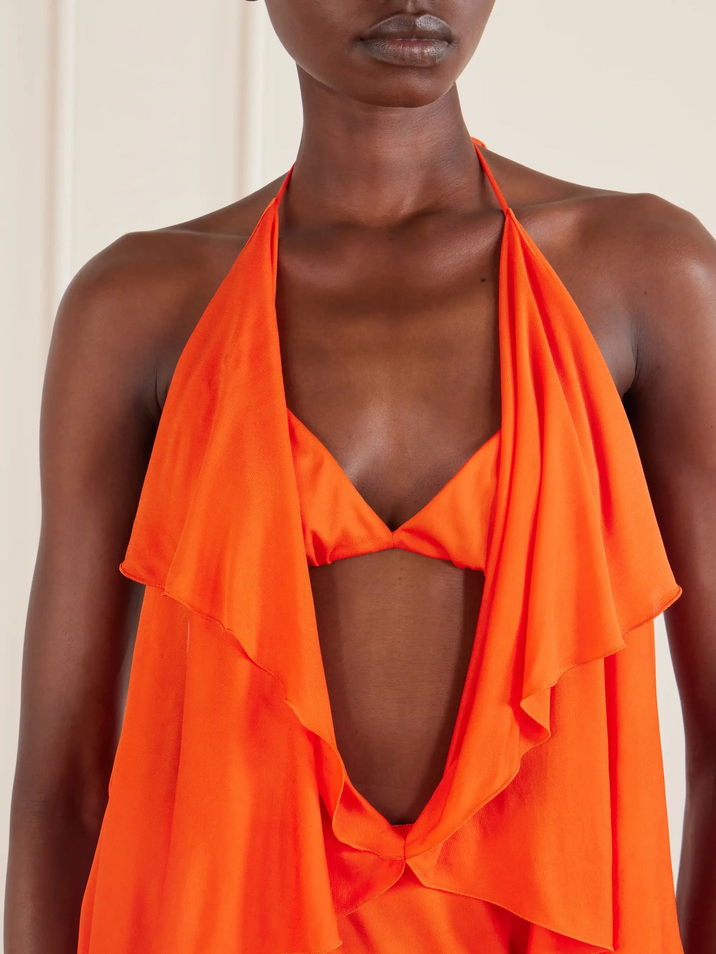 + Paula's Ibiza Ruffled Cutout Jersey Halterneck Maxi Dress