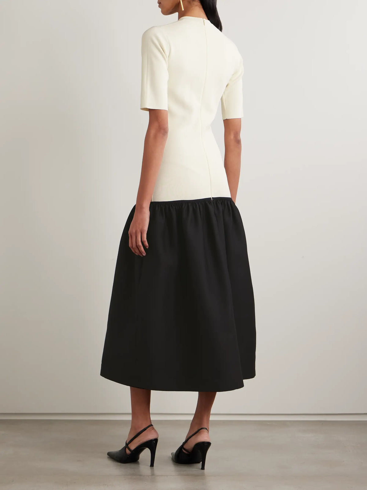 TOTEME Twinflower Gathered Ribbed-knit And Wool And Silk-blend Crepe Midi Dress