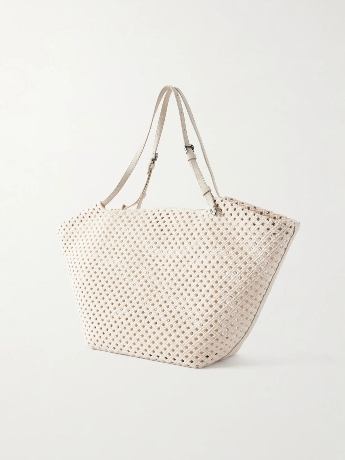 Leather-trimmed Woven Shoulder Bag