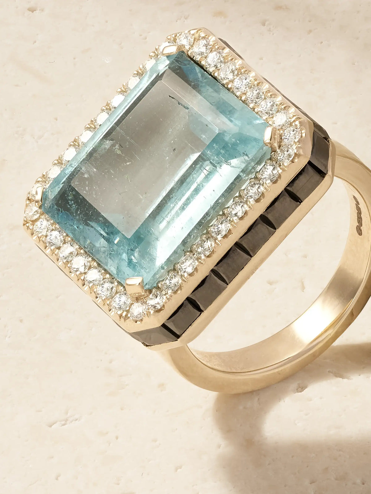 Atlantis 18-karat White Gold, Aquamarine, Blackened And White Diamond Ring
