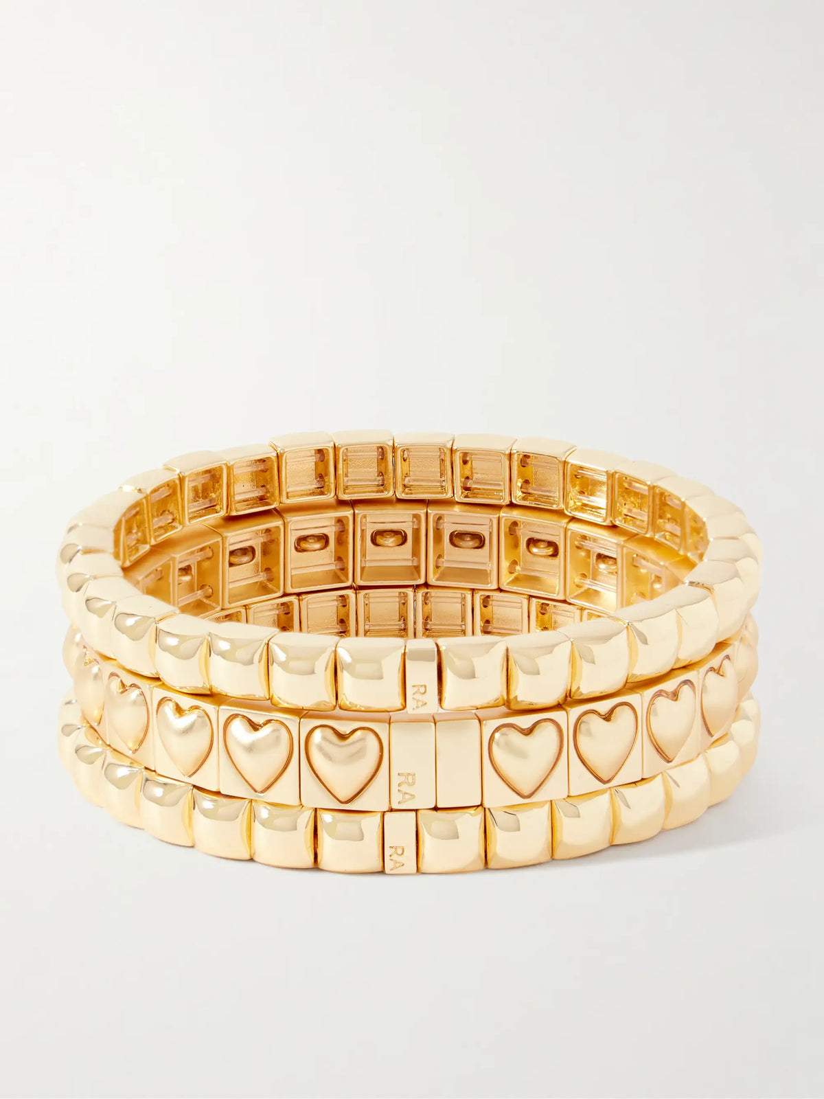 The Puffy Heart Stud Set Of Three Gold-tone Bracelets
