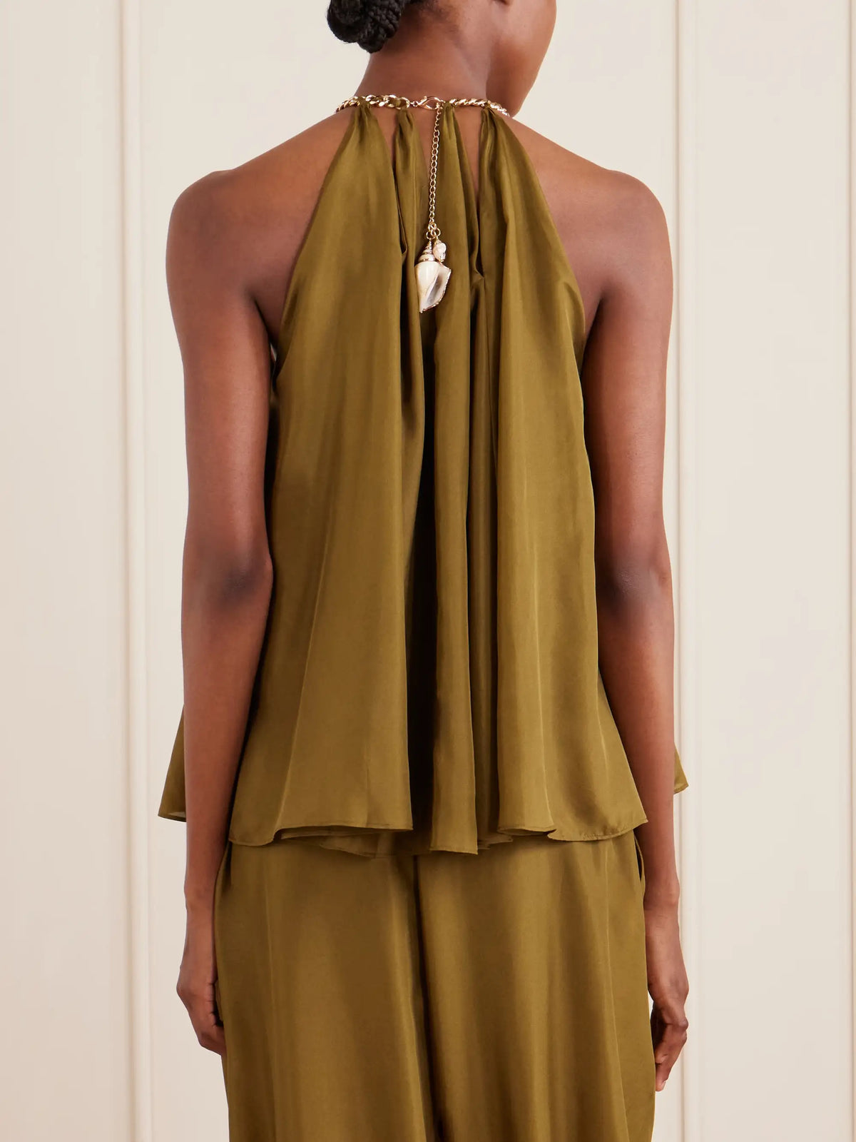 Mahon Embellished Gathered Silk-satin Blouse