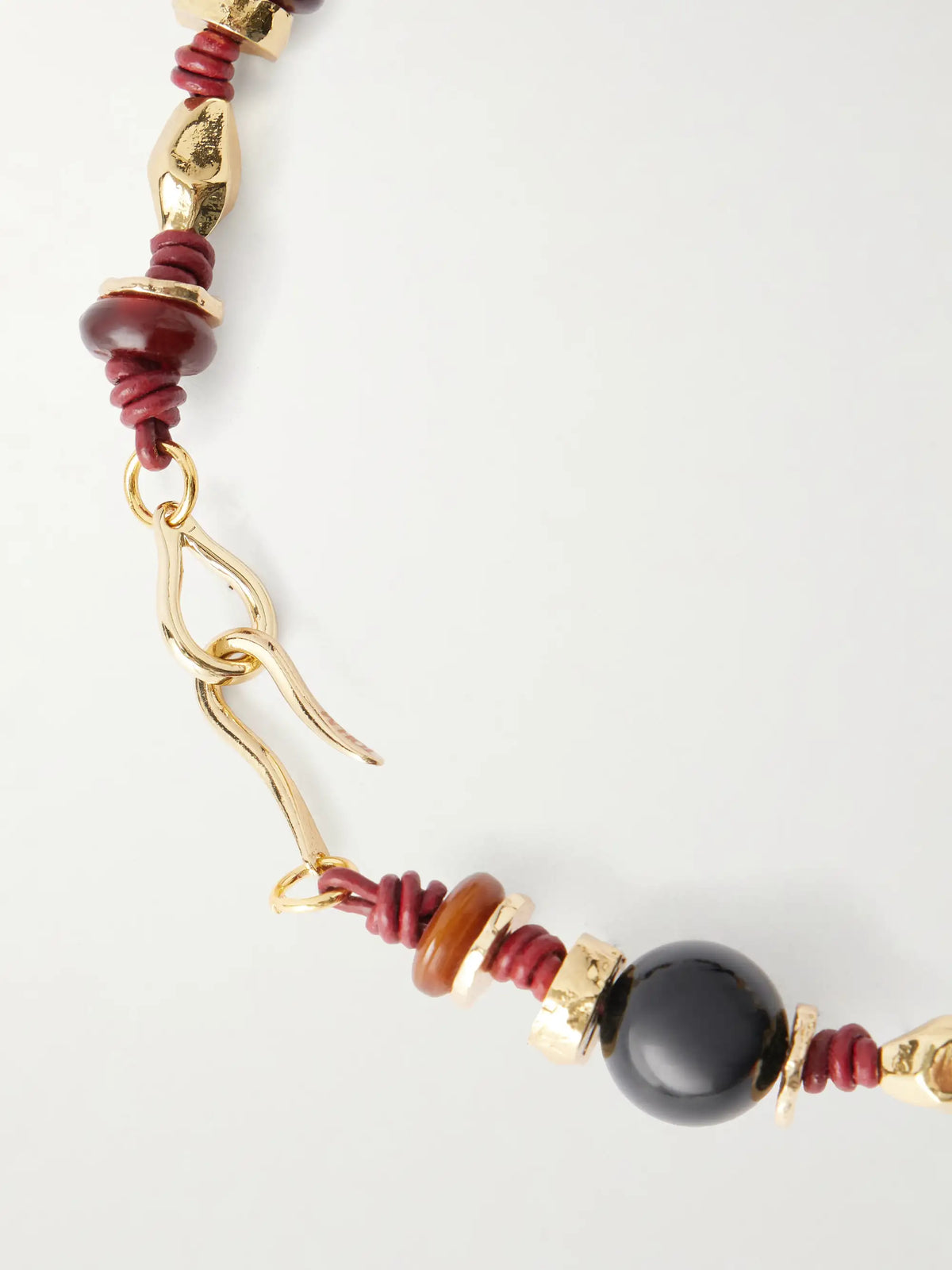 Samsara Gold-plated, Onyx, Leather And Seashell Beaded Necklace