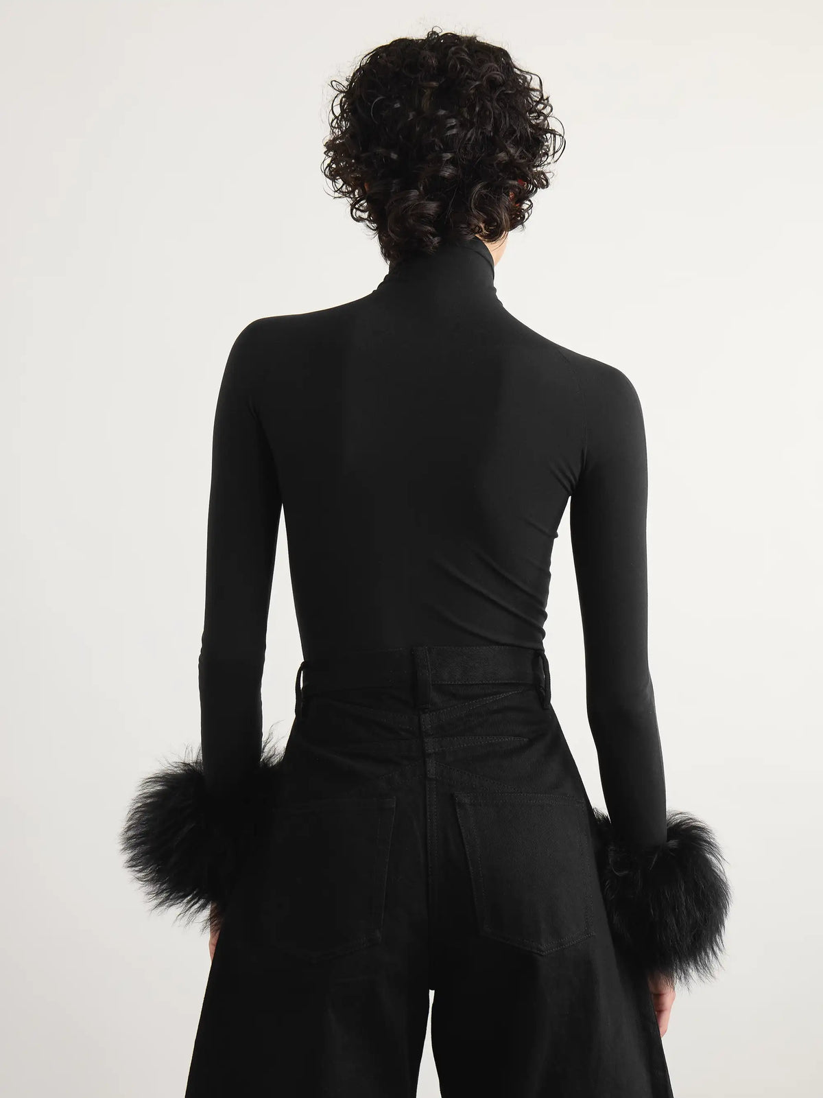 Alaïa Shearling-trimmed Stretch-jersey Turtleneck Bodysuit