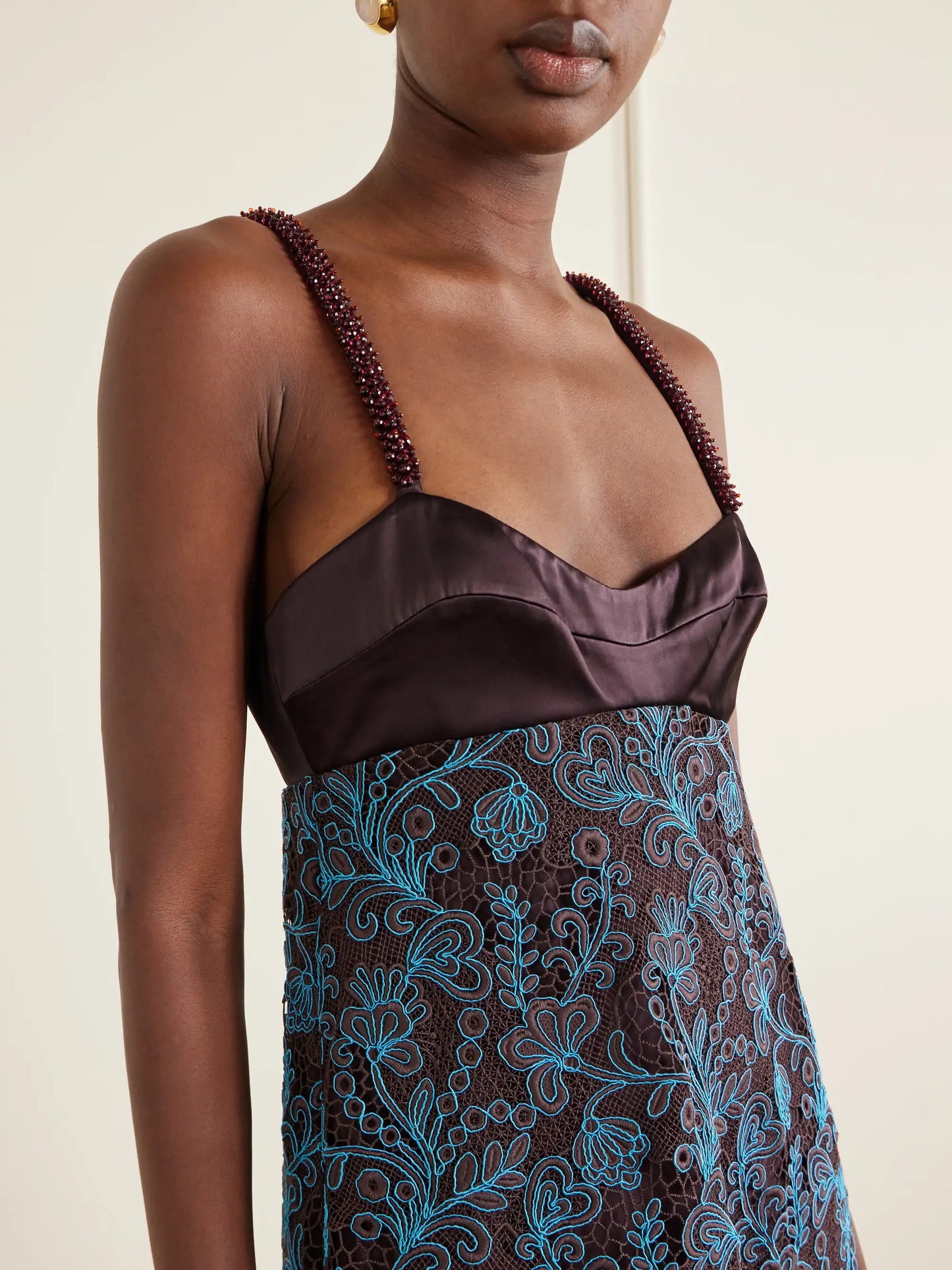Francine Bead-embellished Satin-trimmed Guipure Lace Midi Dress