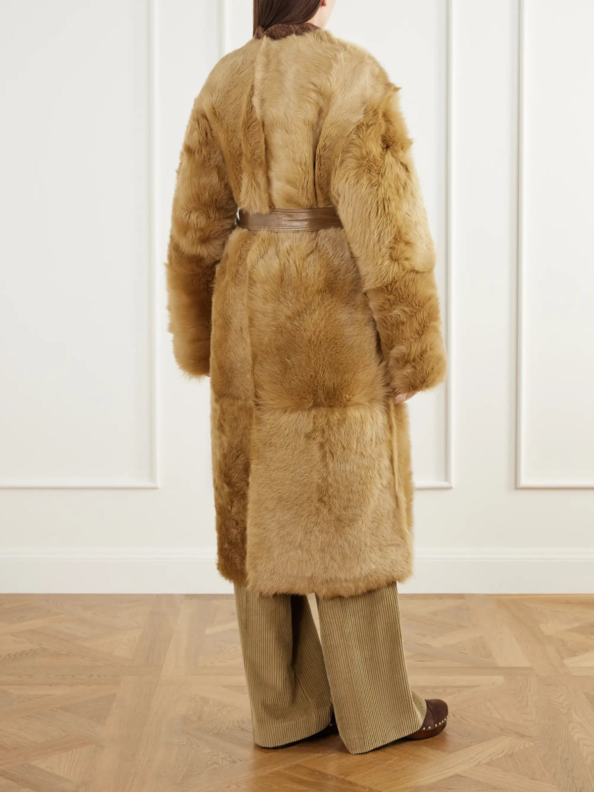 FFORME Demi Reversible Belted Collarless Shearling Coat